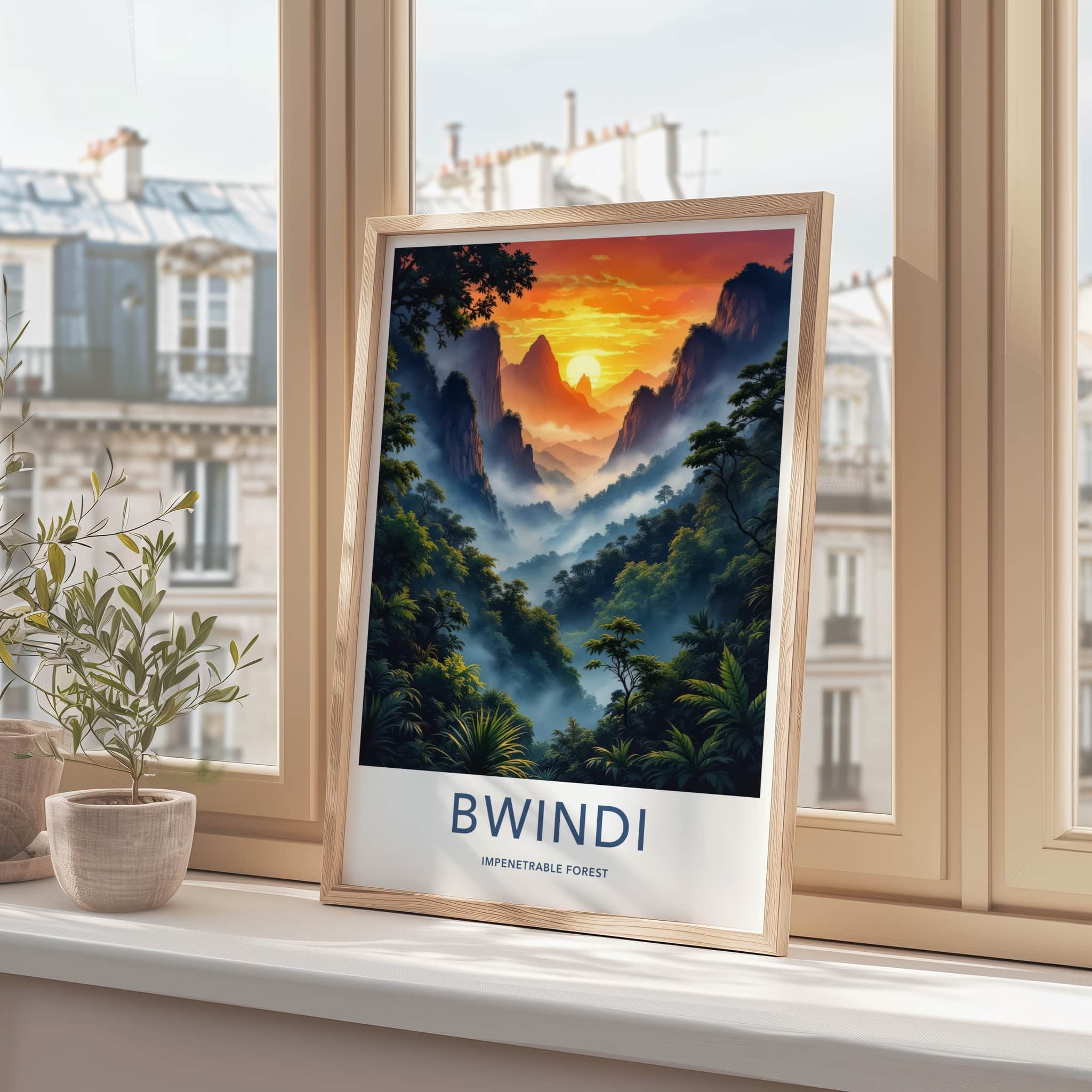 Bwindi Impenetrable Forest Poster - Uganda Travel Art - Jungle Mist Sunset Home Decor