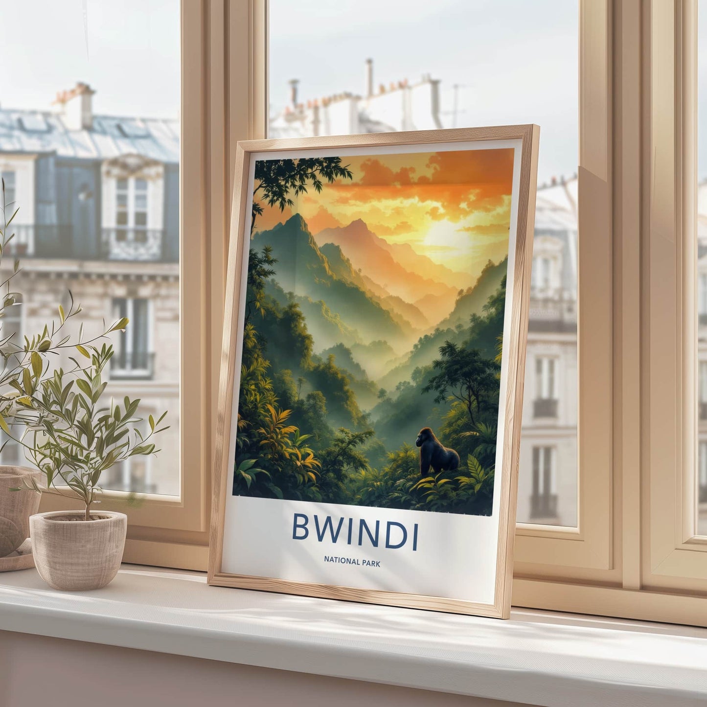 Bwindi National Park Poster - Uganda Travel Art - Mountain Gorilla Sunset Home Decor