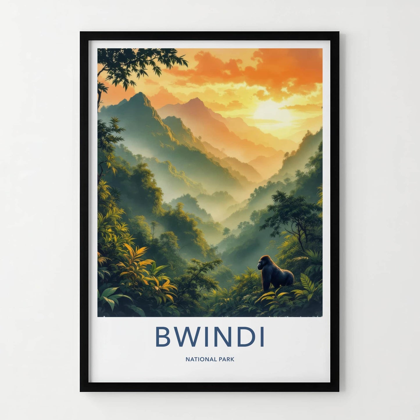 Bwindi National Park Poster - Uganda Travel Art - Mountain Gorilla Sunset Home Decor