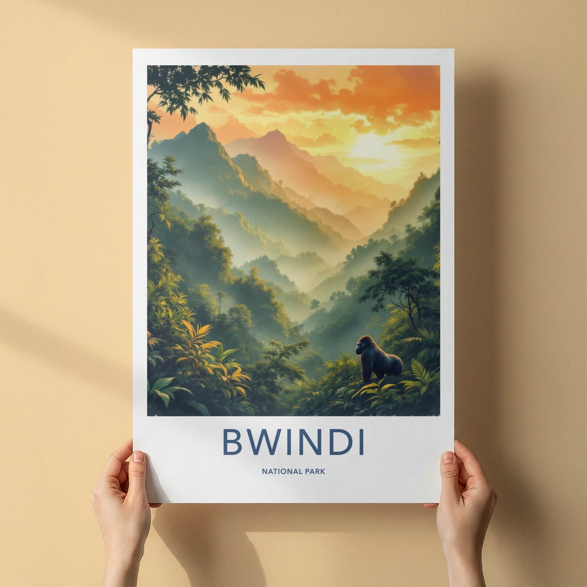 Bwindi National Park Poster - Uganda Travel Art - Mountain Gorilla Sunset Home Decor
