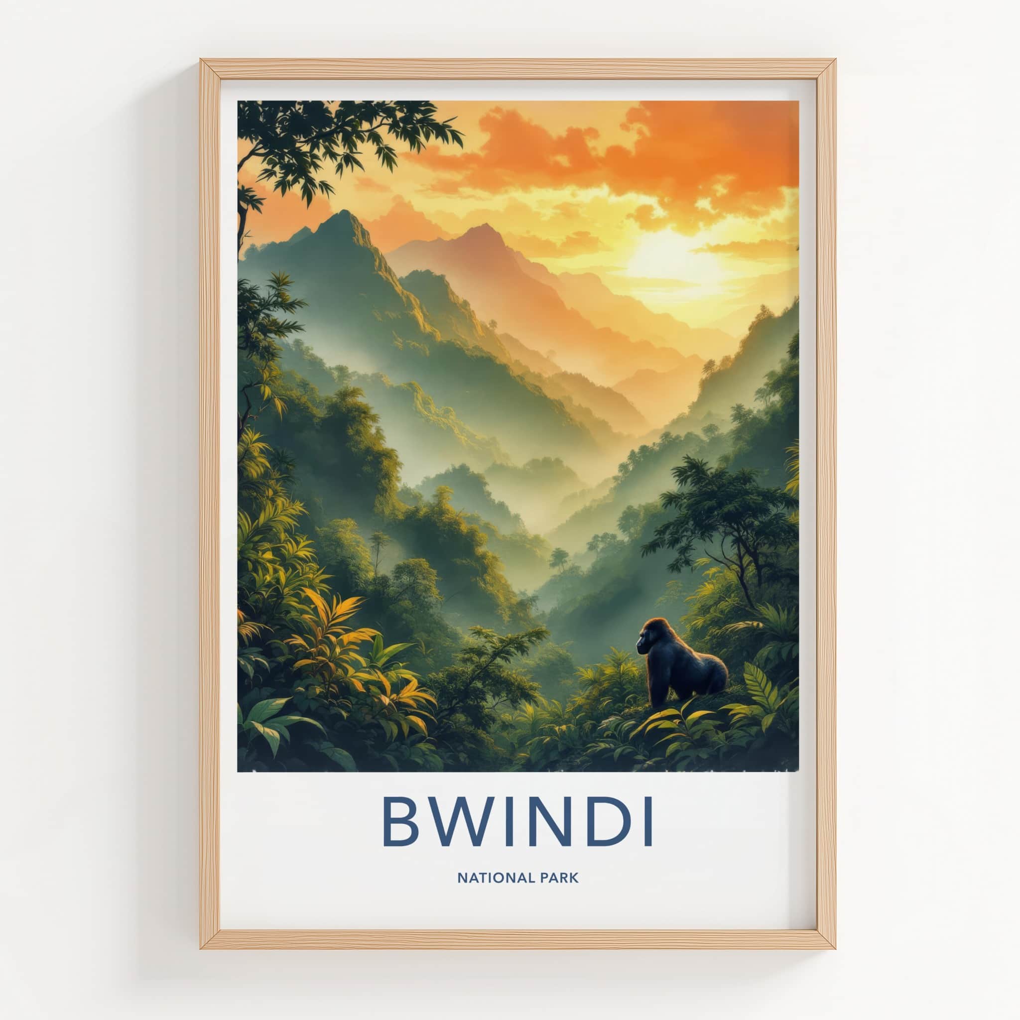 Bwindi National Park Poster - Uganda Travel Art - Mountain Gorilla Sunset Home Decor