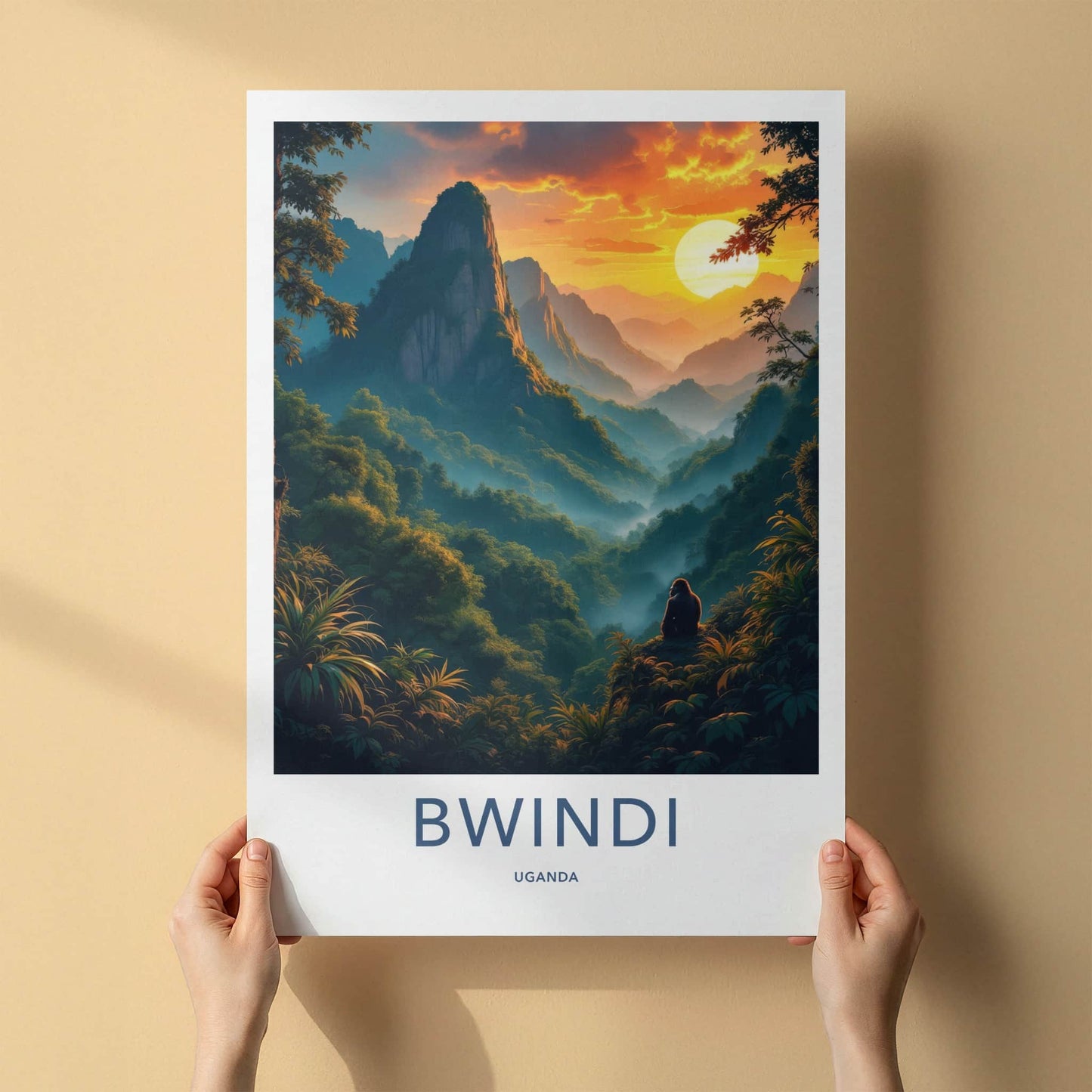 Bwindi Poster - Uganda Travel Art - Gorilla Forest Sunrise Wall Decor