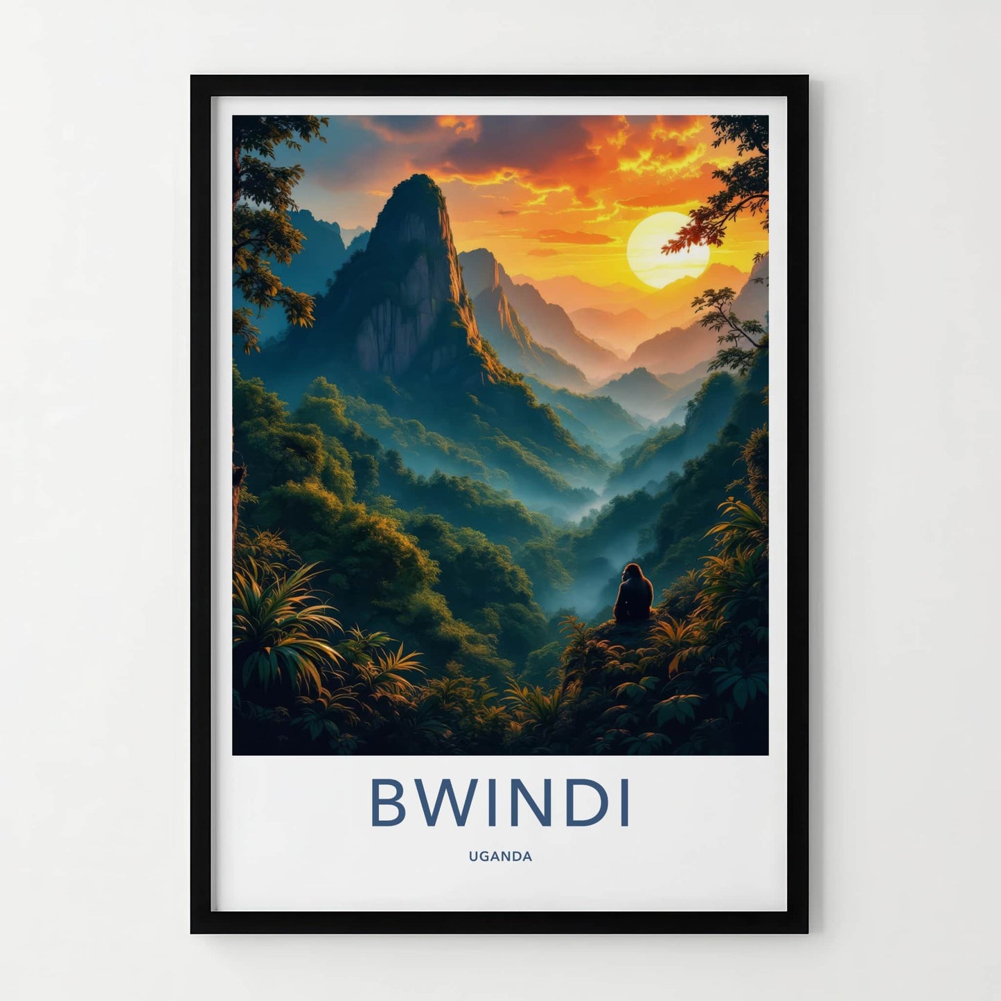 Bwindi Poster - Uganda Travel Art - Gorilla Forest Sunrise Wall Decor