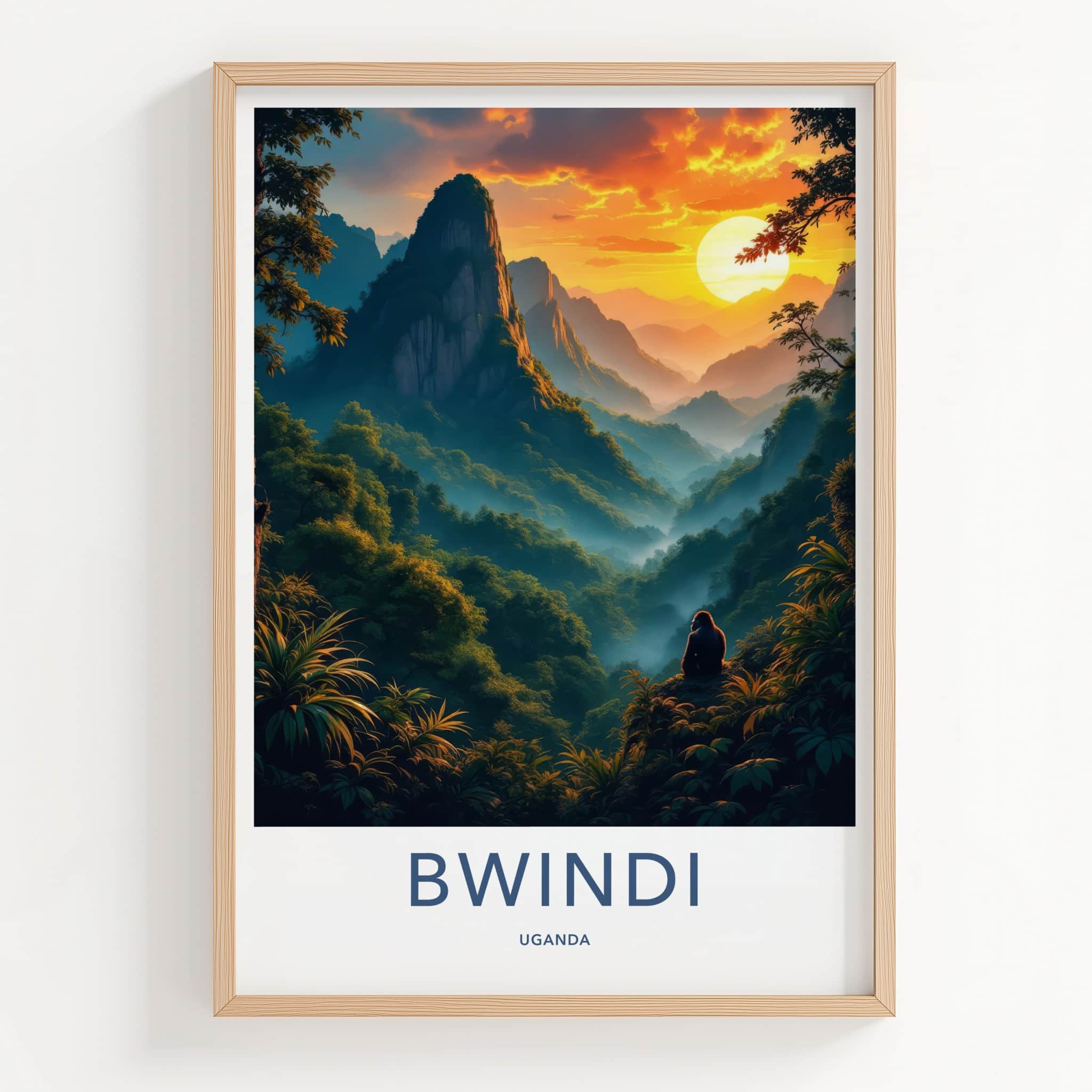 Bwindi Poster - Uganda Travel Art - Gorilla Forest Sunrise Wall Decor