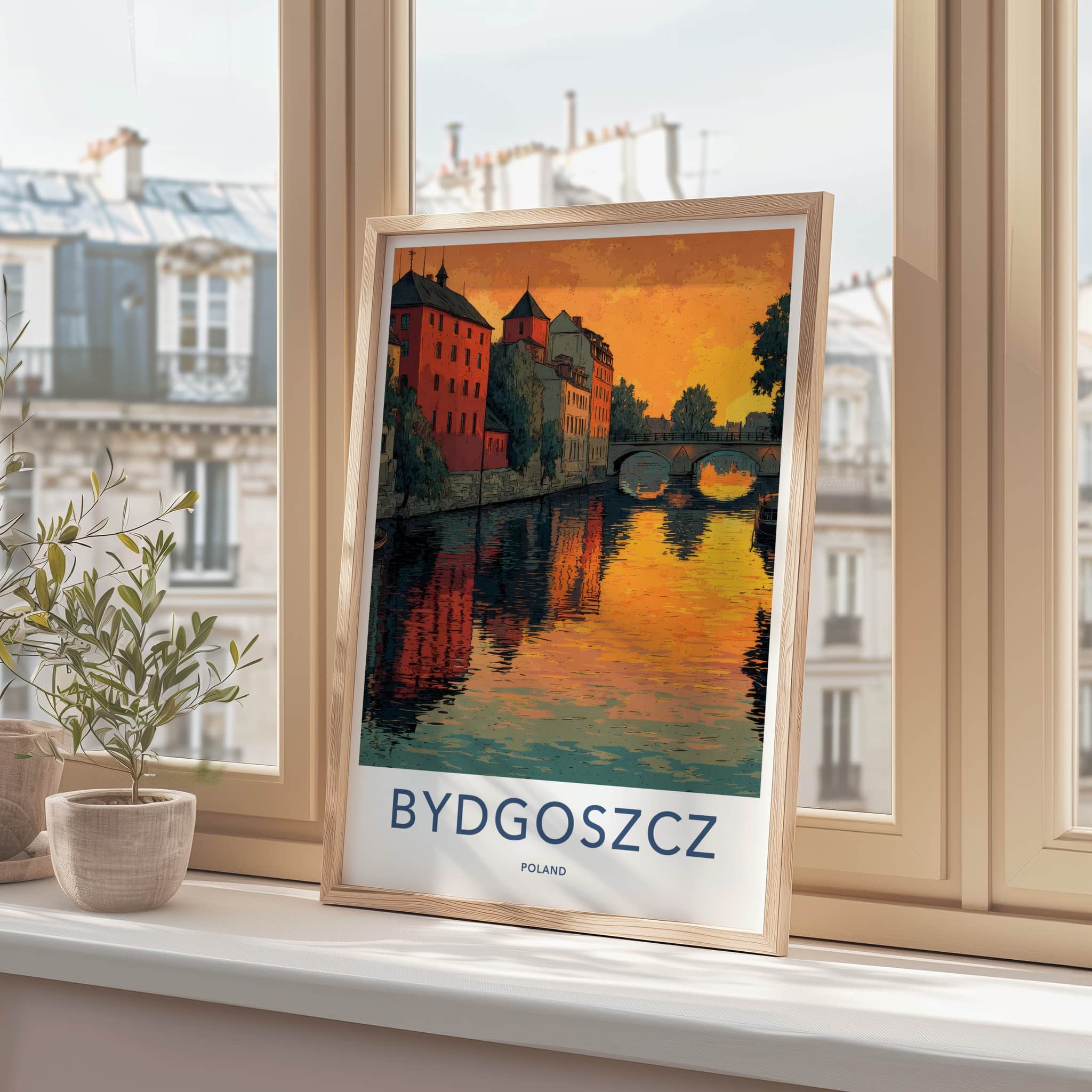 Bydgoszcz Poster - Poland Travel Art - Orange Sunset Canal Wall Decor