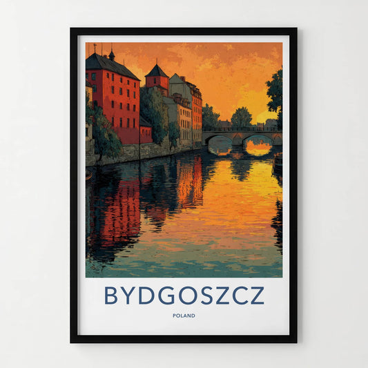 Bydgoszcz Poster - Poland Travel Art - Orange Sunset Canal Wall Decor