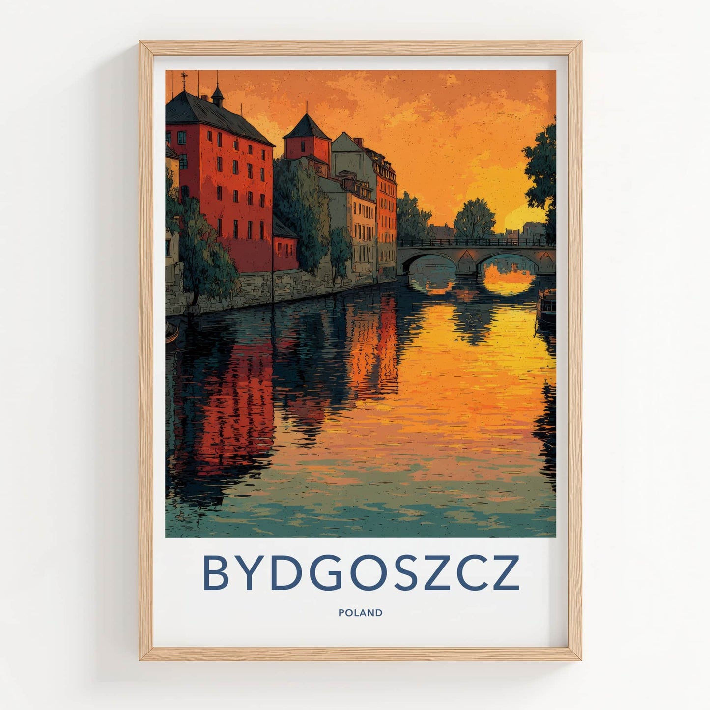 Bydgoszcz Poster - Poland Travel Art - Orange Sunset Canal Wall Decor