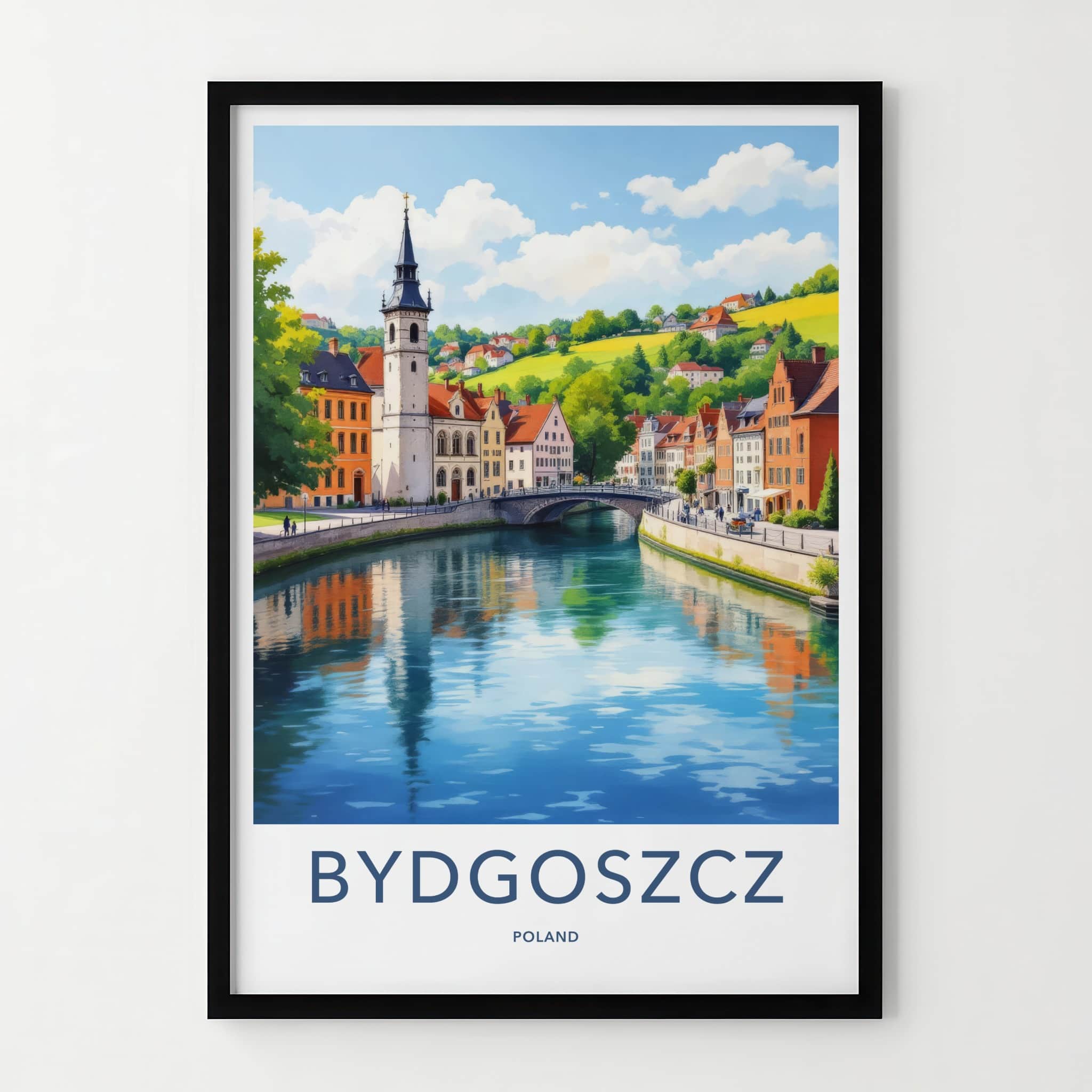 Bydgoszcz Poster - Poland Travel Art - Riverfront Old Town Home Decor