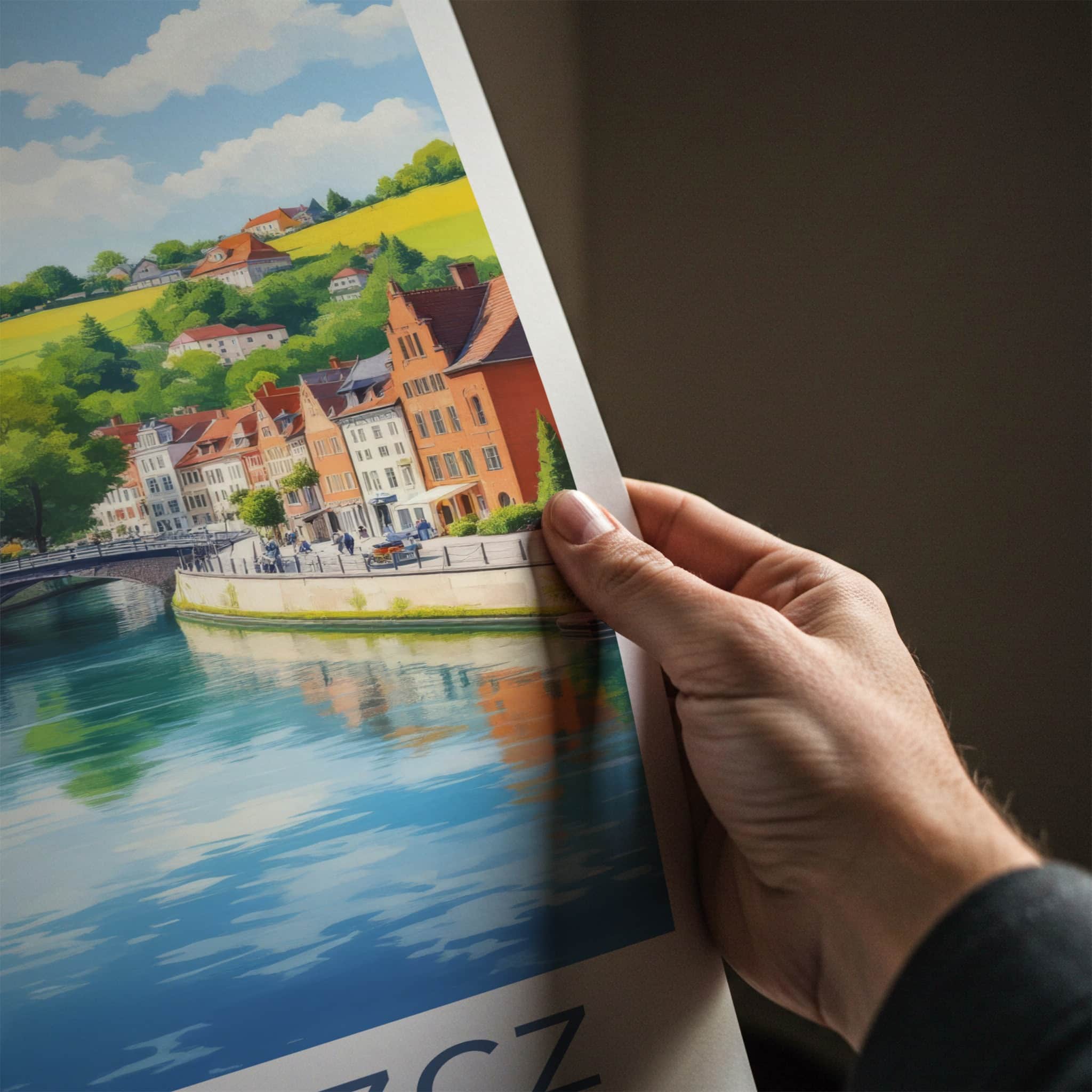 Bydgoszcz Poster - Poland Travel Art - Riverfront Old Town Home Decor