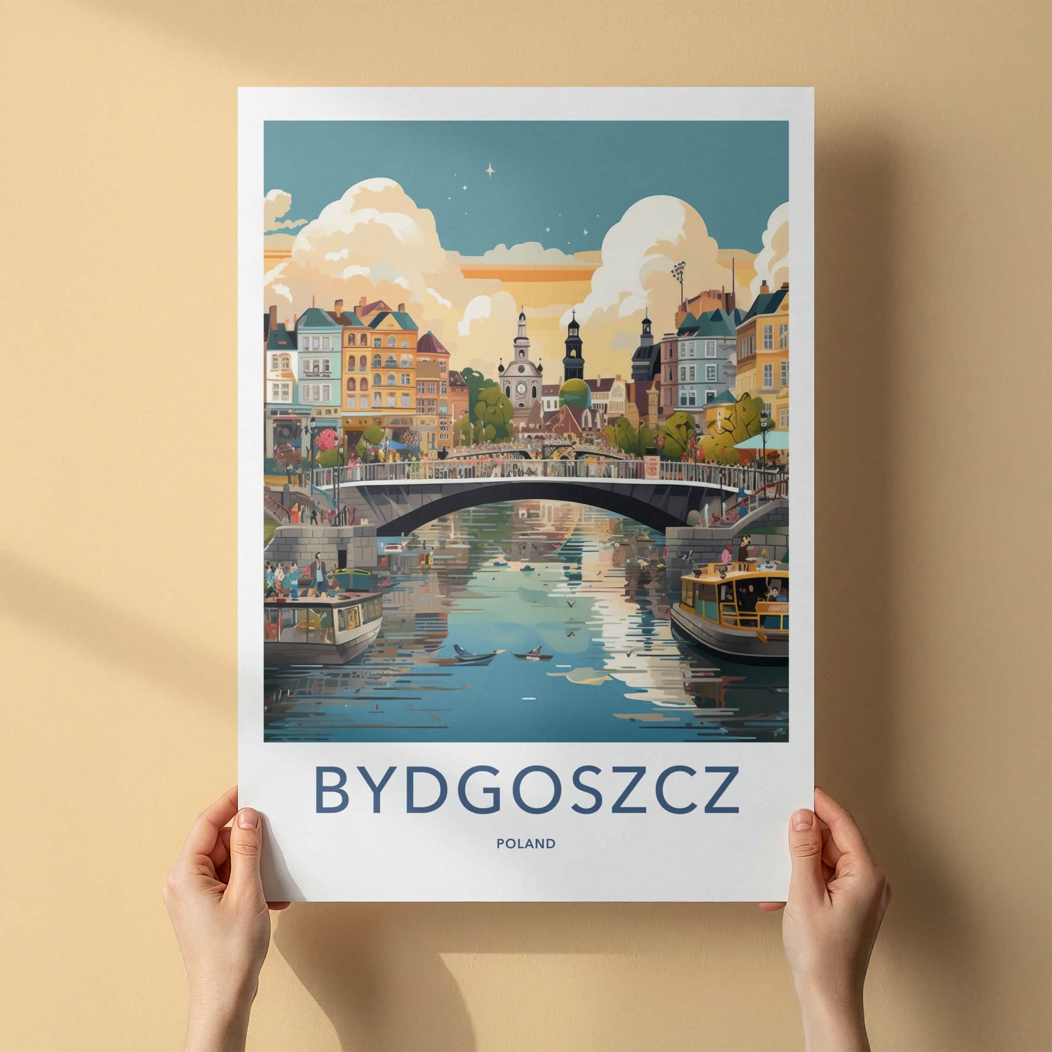 Bydgoszcz Poster - Poland Wall Art - Riverside City Scene Home Decor