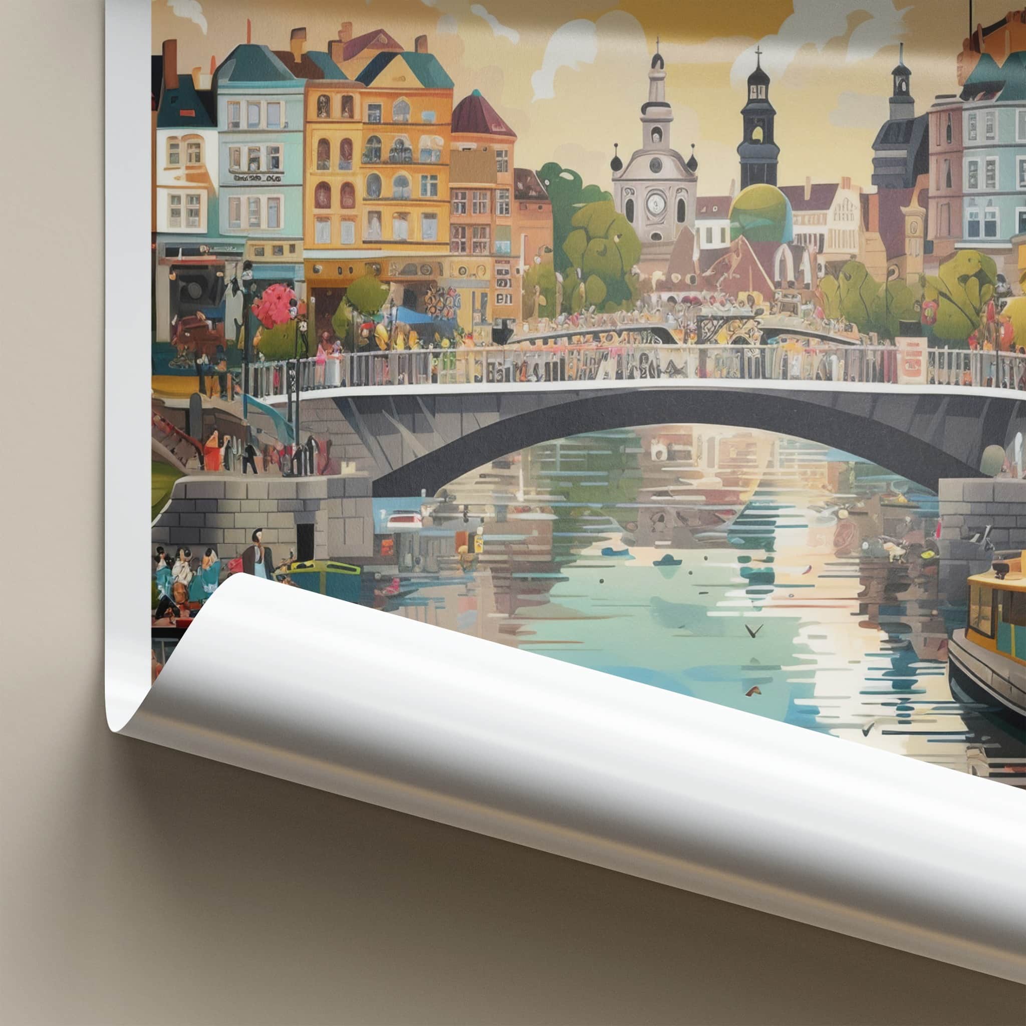 Bydgoszcz Poster - Poland Wall Art - Riverside City Scene Home Decor