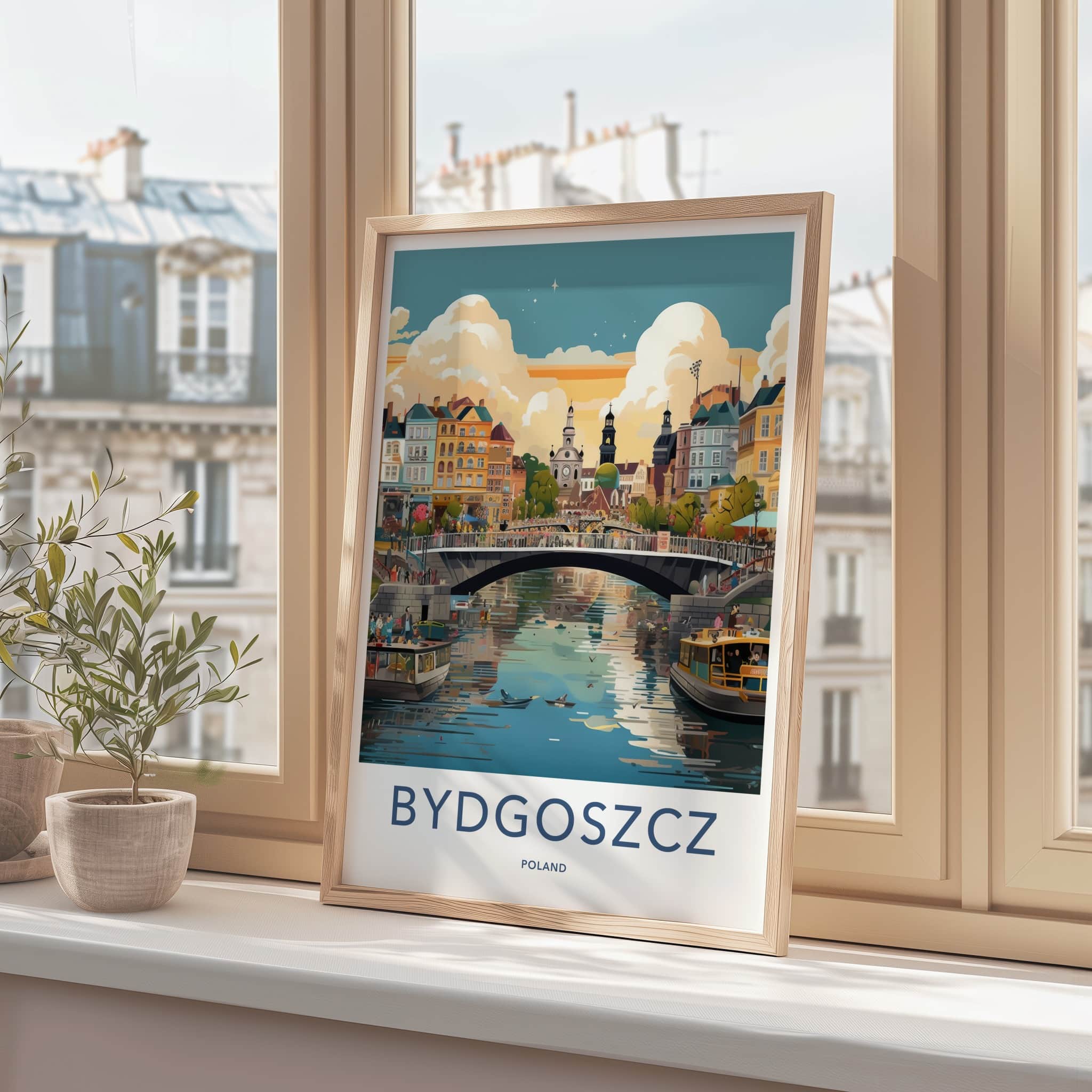 Bydgoszcz Poster - Poland Wall Art - Riverside City Scene Home Decor