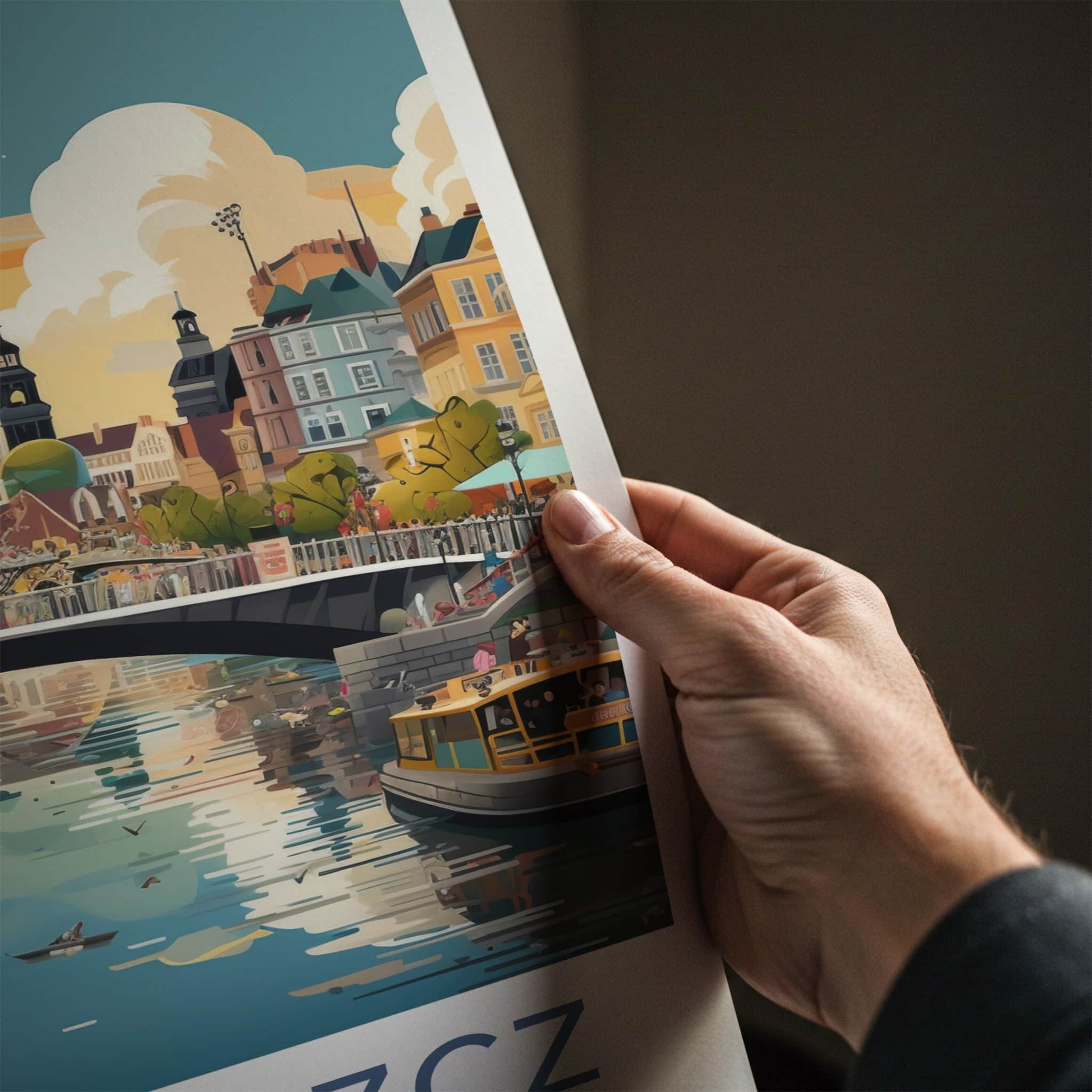 Bydgoszcz Poster - Poland Wall Art - Riverside City Scene Home Decor