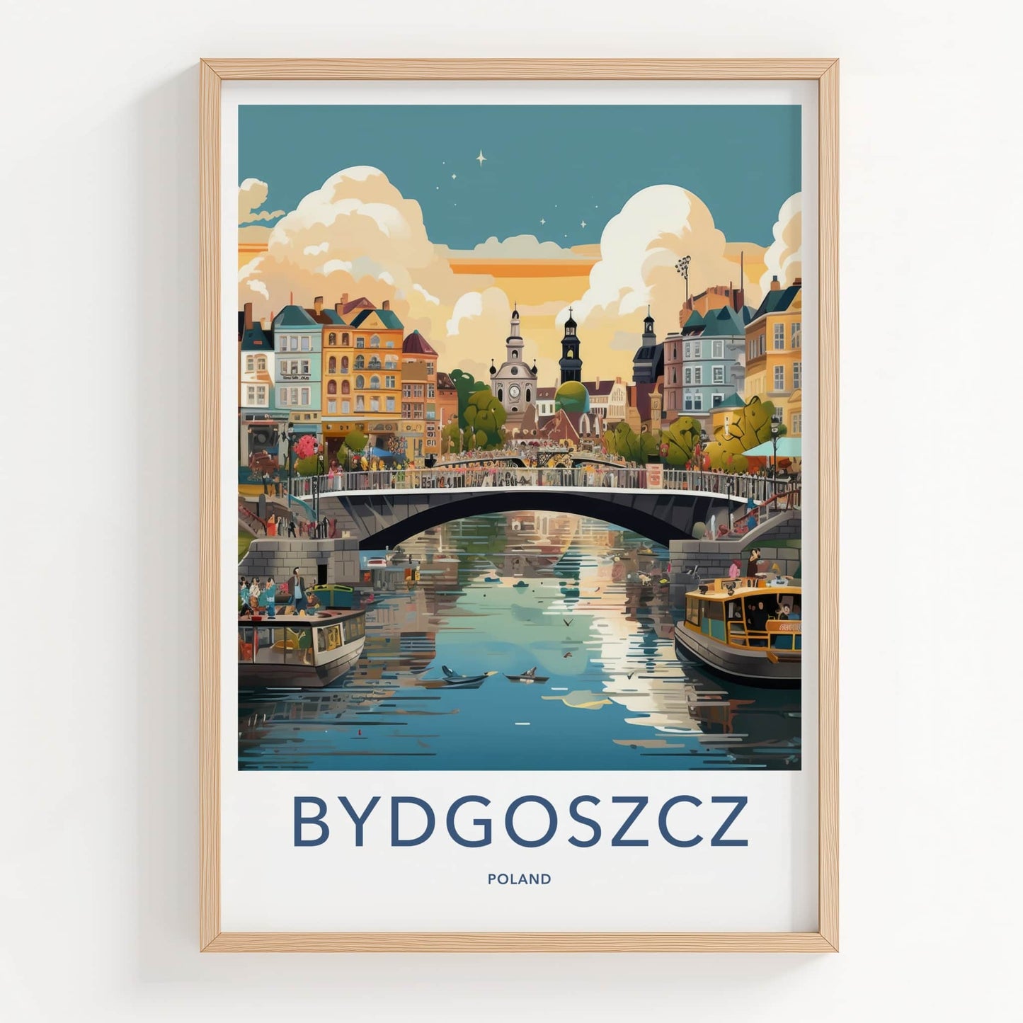 Bydgoszcz Poster - Poland Wall Art - Riverside City Scene Home Decor