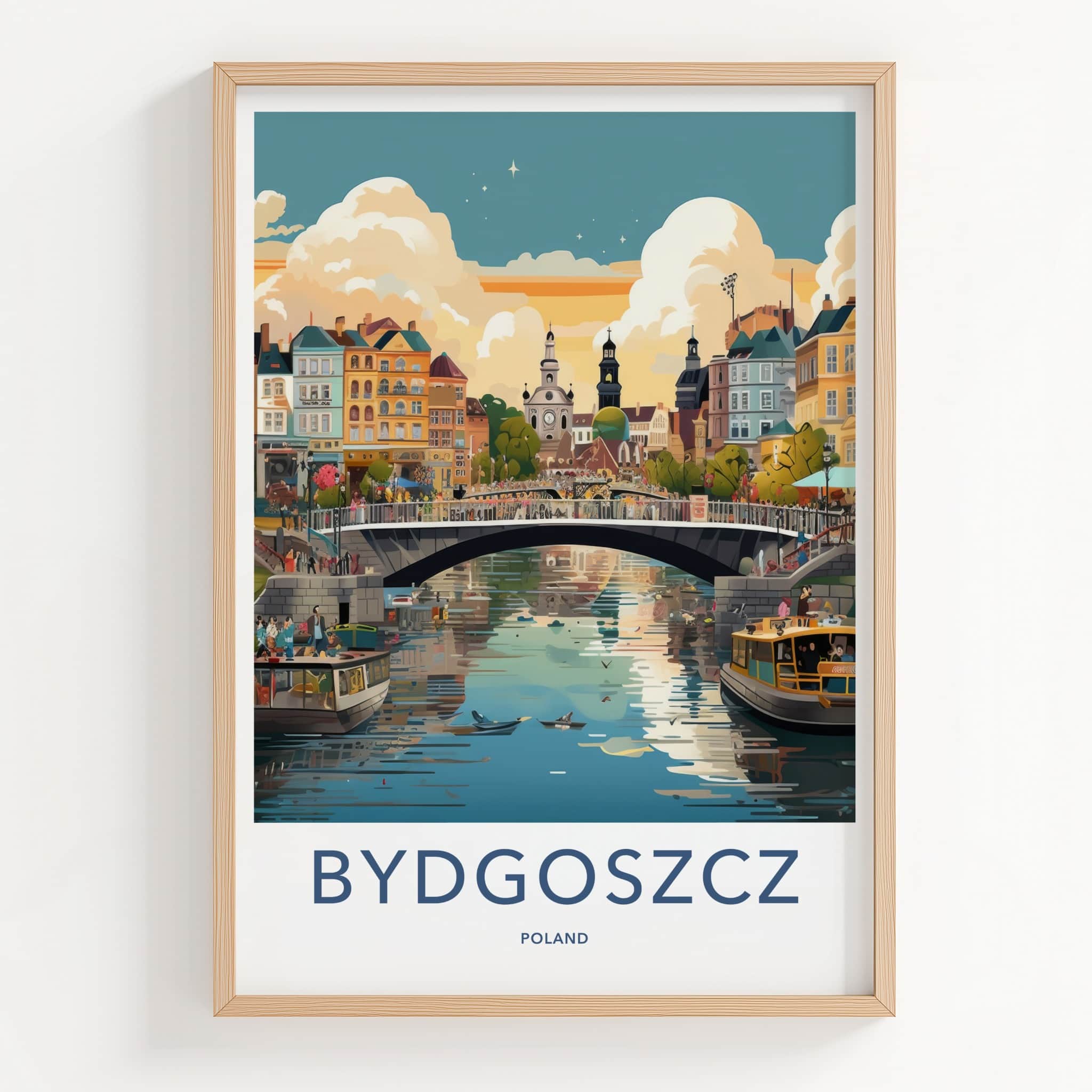Bydgoszcz Poster - Poland Wall Art - Riverside City Scene Home Decor