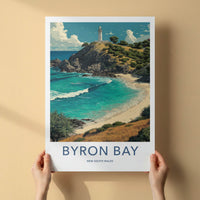 Byron Bay Poster - Australia Travel Art - Coastal Cliff Lighthouse Home Decor