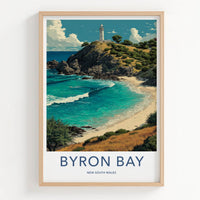 Byron Bay Poster - Australia Travel Art - Coastal Cliff Lighthouse Home Decor