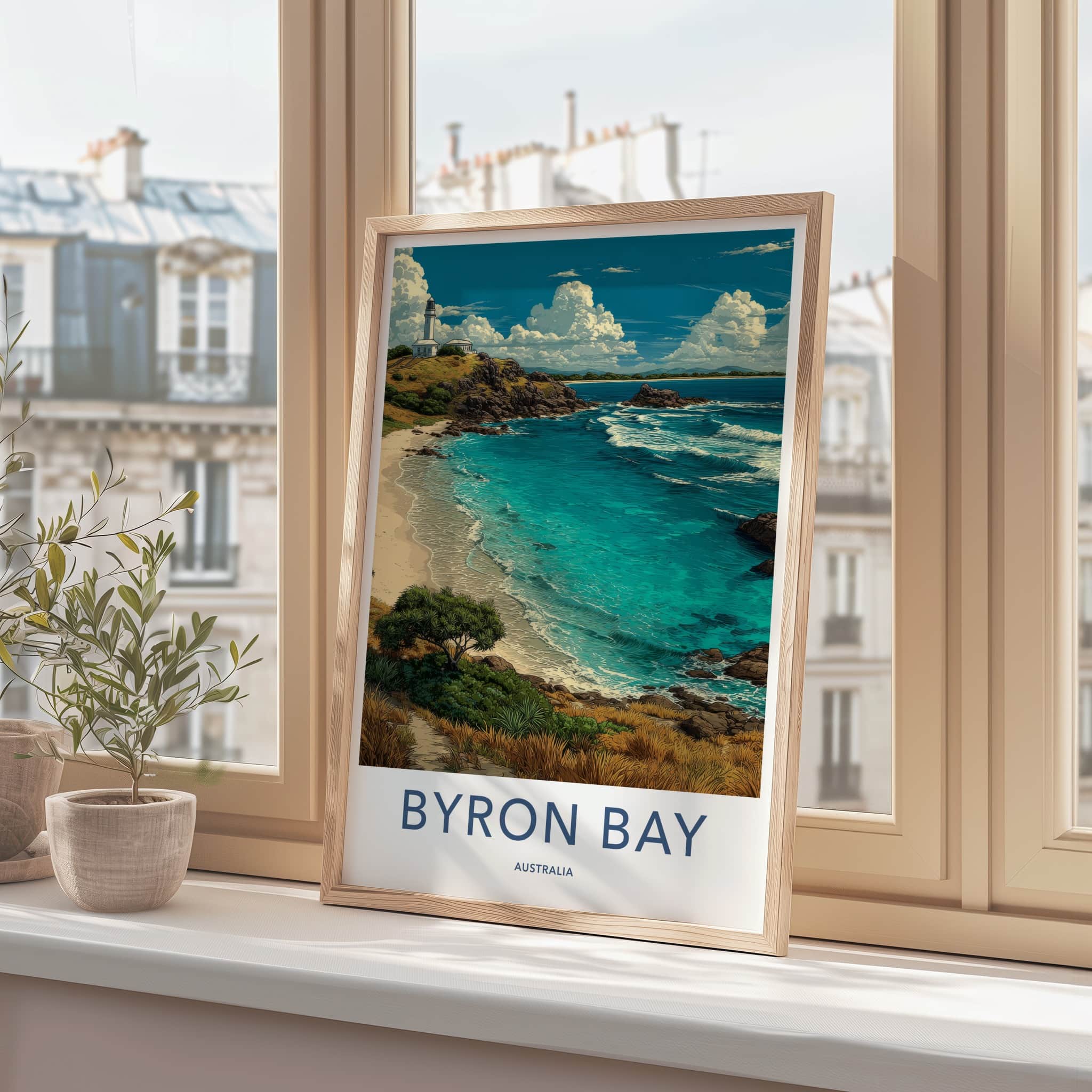 Byron Bay Poster - Australia Travel Art - Coastal Lighthouse Beach Home Decor