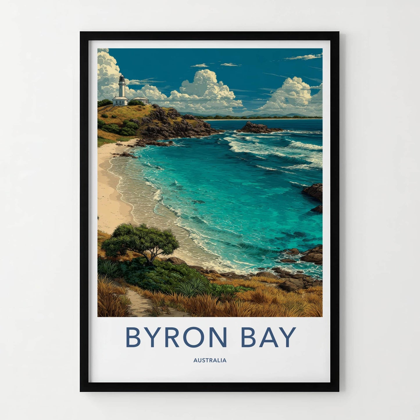 Byron Bay Poster - Australia Travel Art - Coastal Lighthouse Beach Home Decor