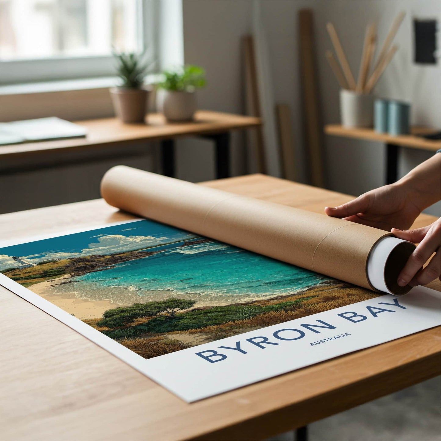 Byron Bay Poster - Australia Travel Art - Coastal Lighthouse Beach Home Decor