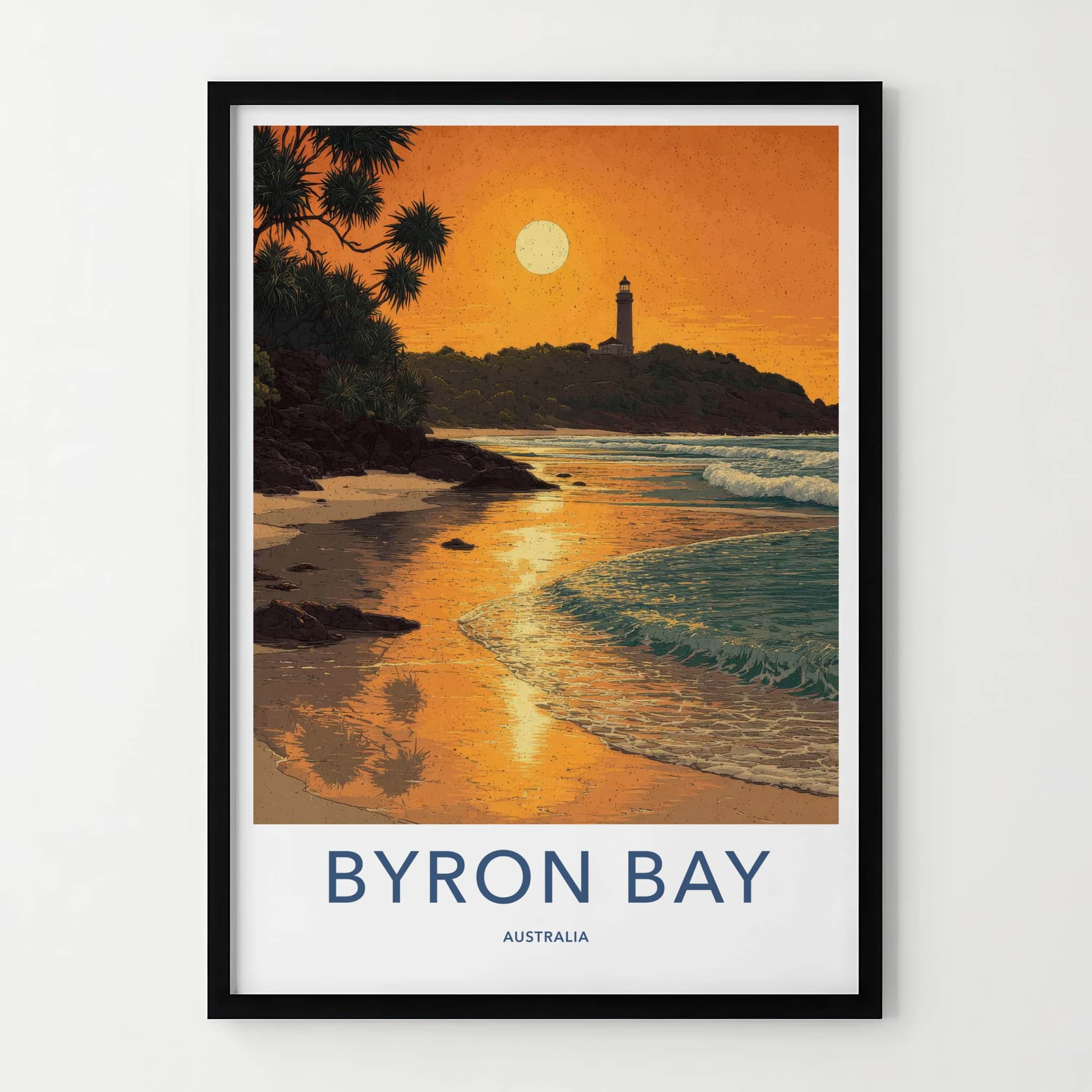 Byron Bay Poster - Australia Travel Art - Coastal Lighthouse Sunset Home Decor