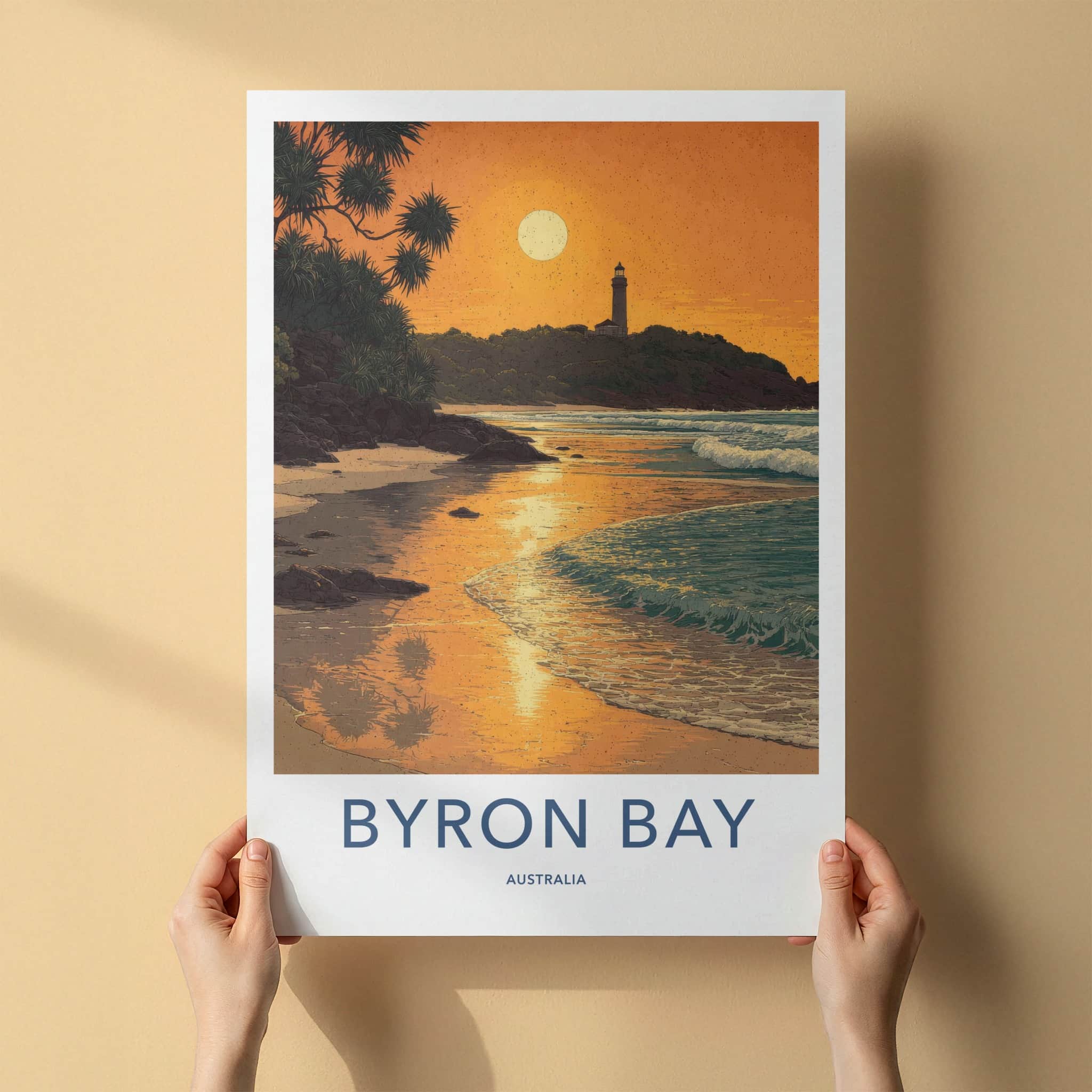 Byron Bay Poster - Australia Travel Art - Coastal Lighthouse Sunset Home Decor