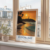 Byron Bay Poster - Australia Travel Art - Coastal Lighthouse Sunset Home Decor