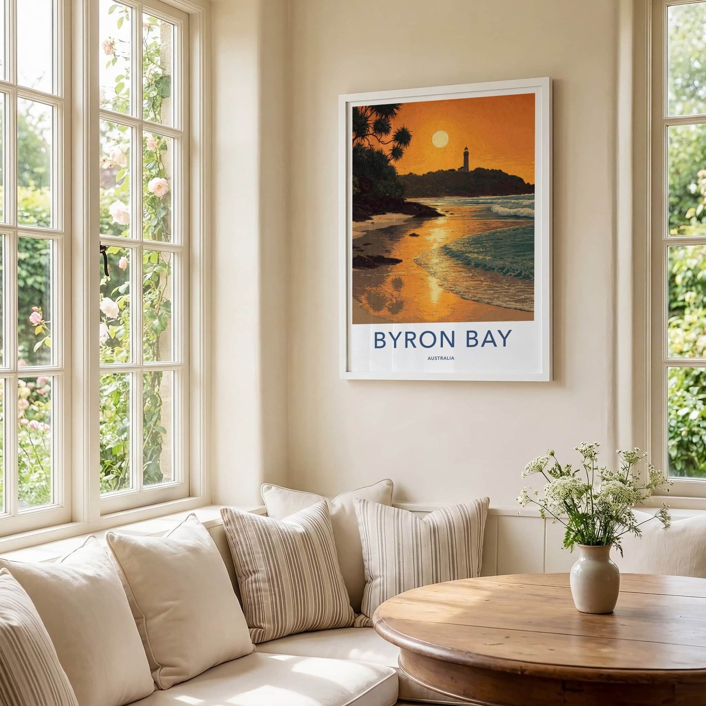 Byron Bay Poster - Australia Travel Art - Coastal Lighthouse Sunset Home Decor