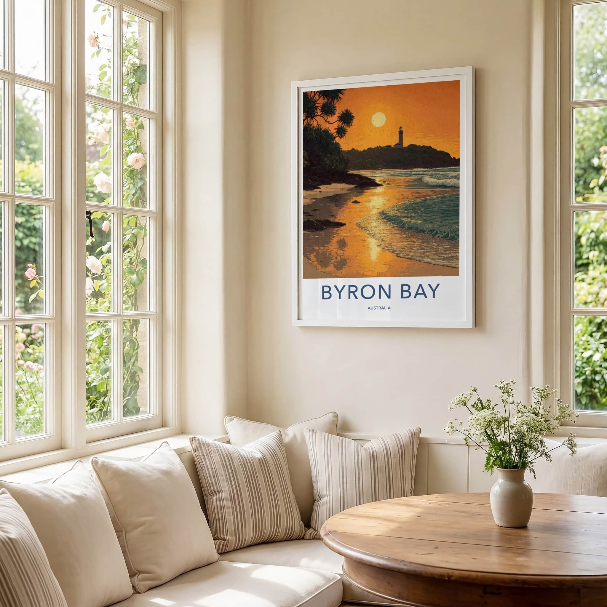 Byron Bay Poster - Australia Travel Art - Coastal Lighthouse Sunset Home Decor