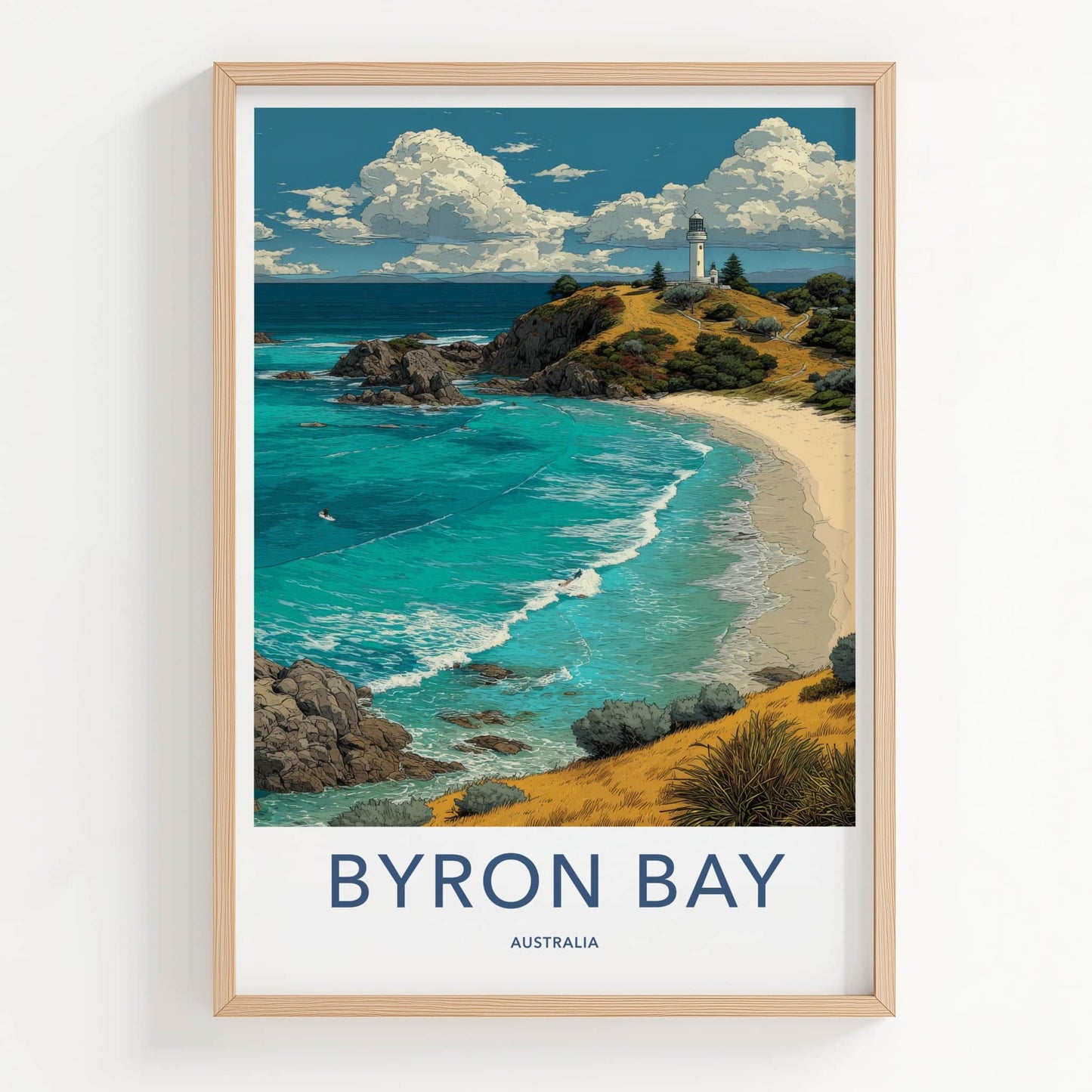 Byron Bay Poster - Australia Travel Art - Lighthouse Beach View Home Decor