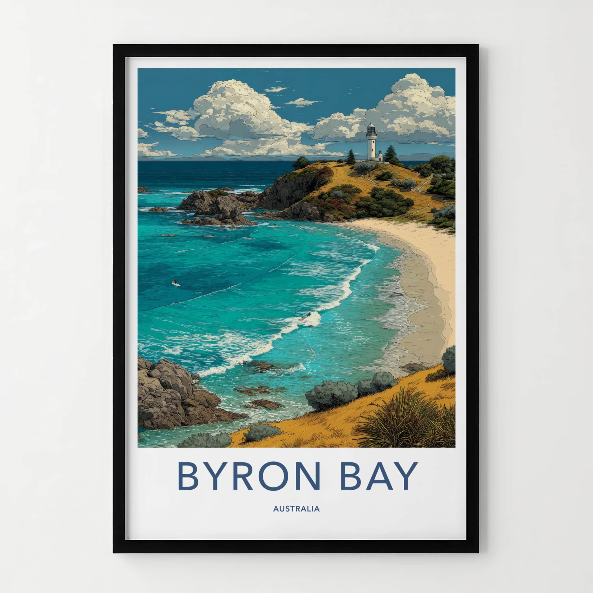 Byron Bay Poster - Australia Travel Art - Lighthouse Beach View Home Decor