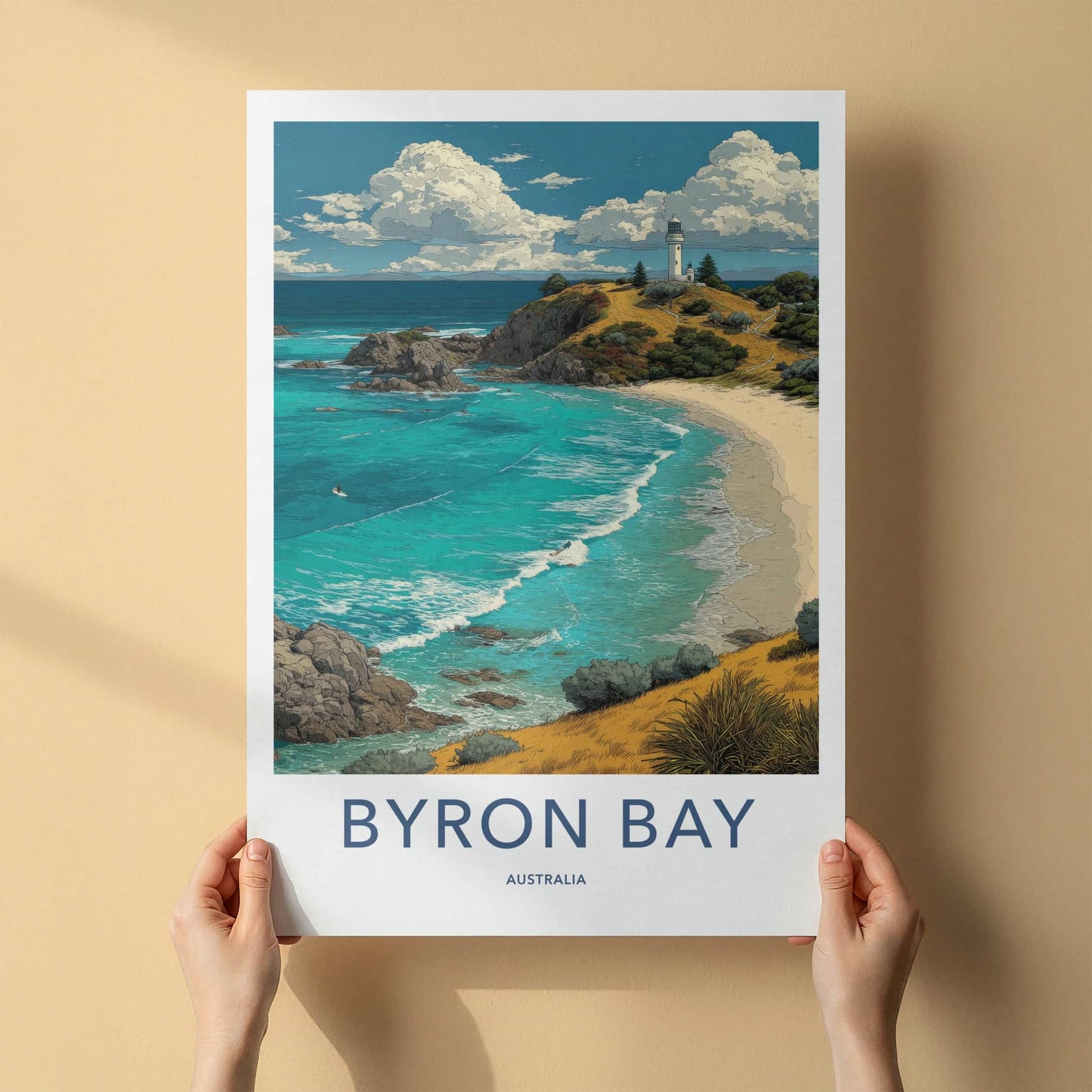Byron Bay Poster - Australia Travel Art - Lighthouse Beach View Home Decor