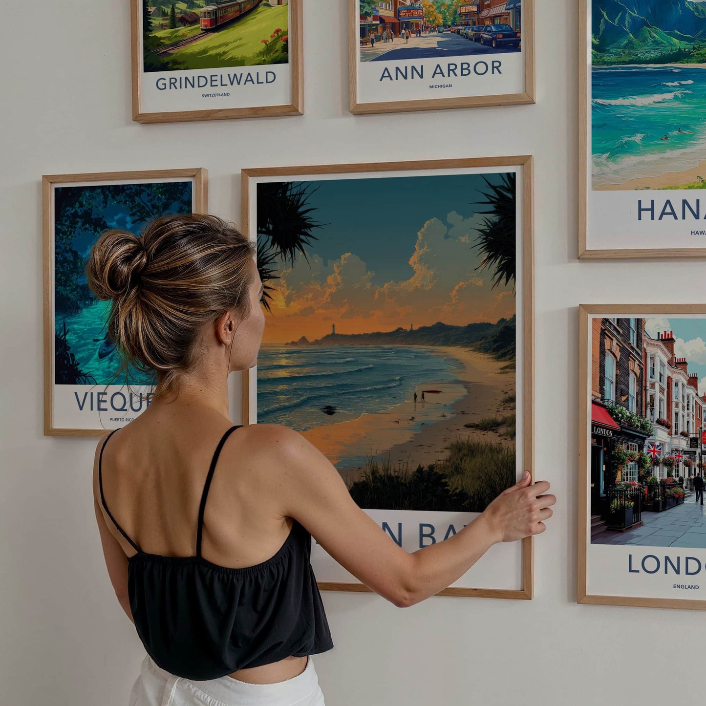 Byron Bay Poster - Australia Travel Art - Sunset Beach Lighthouses Home Decor