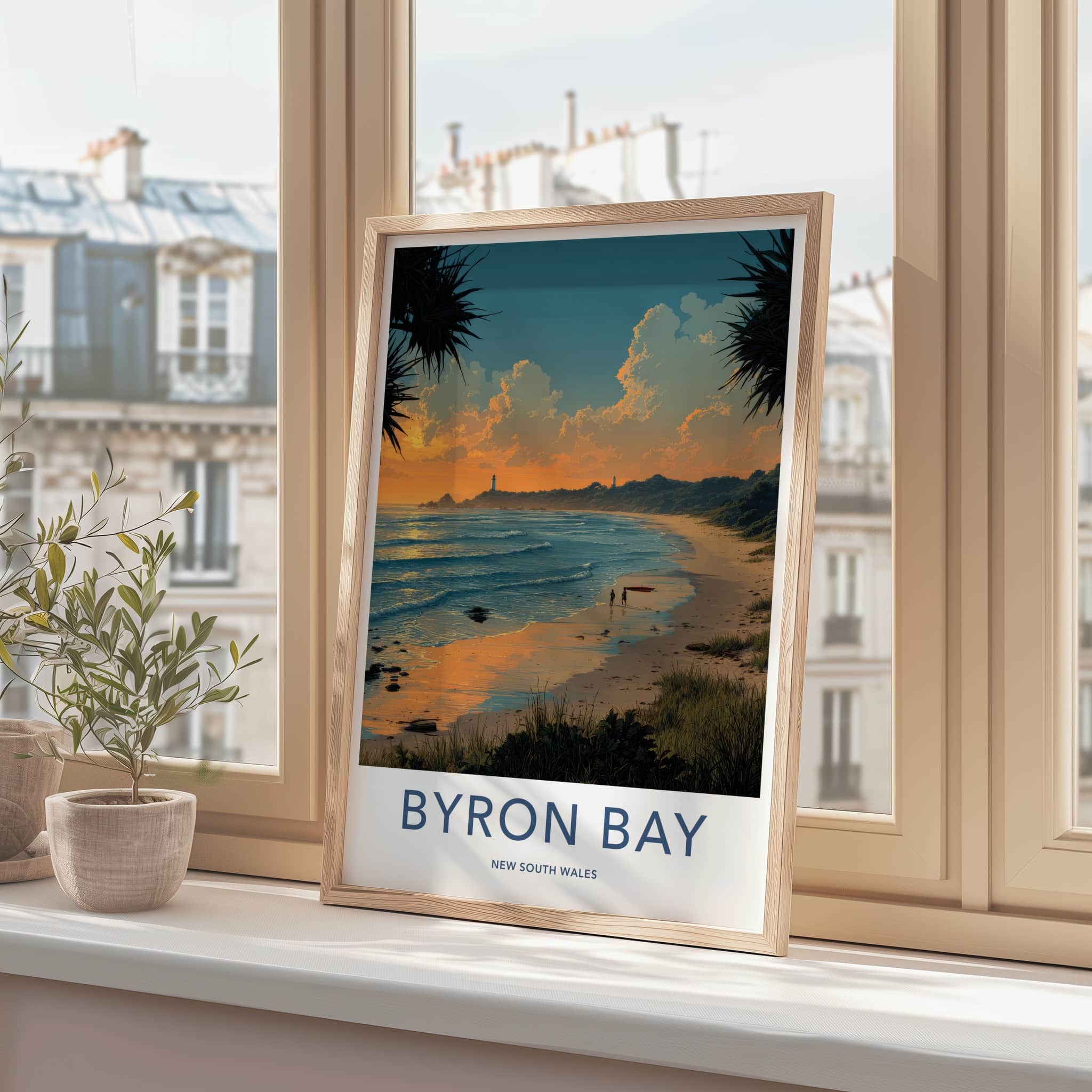 Byron Bay Poster - Australia Travel Art - Sunset Beach Lighthouses Home Decor