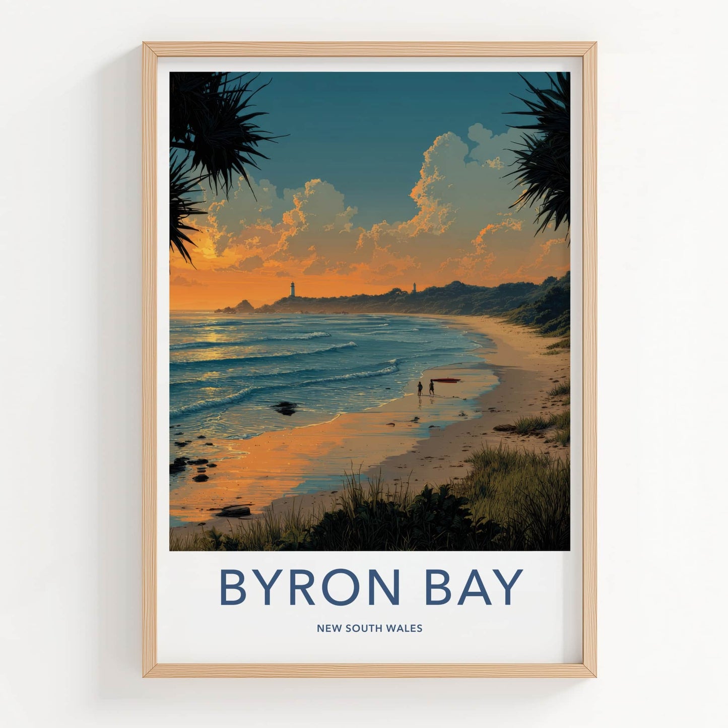 Byron Bay Poster - Australia Travel Art - Sunset Beach Lighthouses Home Decor