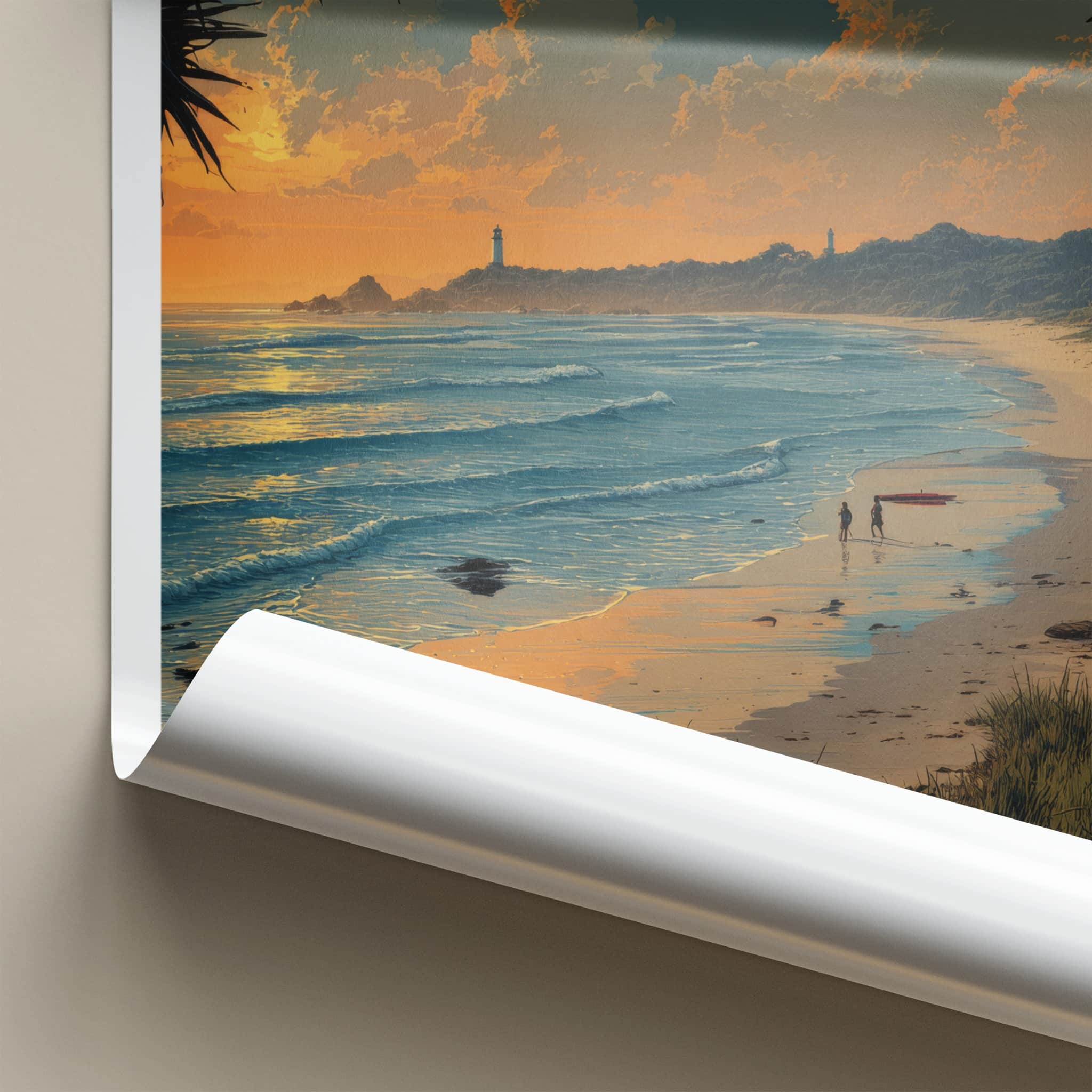 Byron Bay Poster - Australia Travel Art - Sunset Beach Lighthouses Home Decor