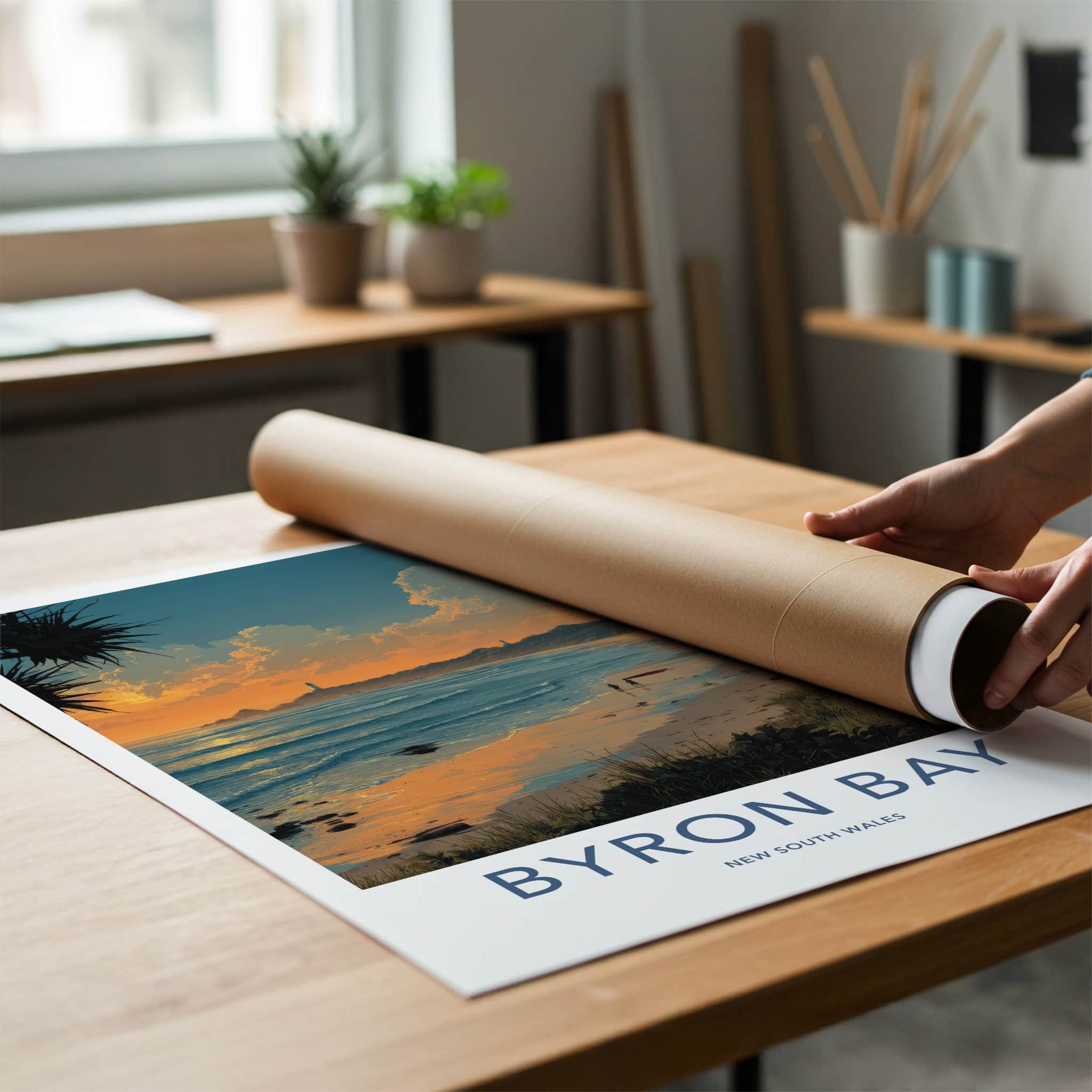 Byron Bay Poster - Australia Travel Art - Sunset Beach Lighthouses Home Decor