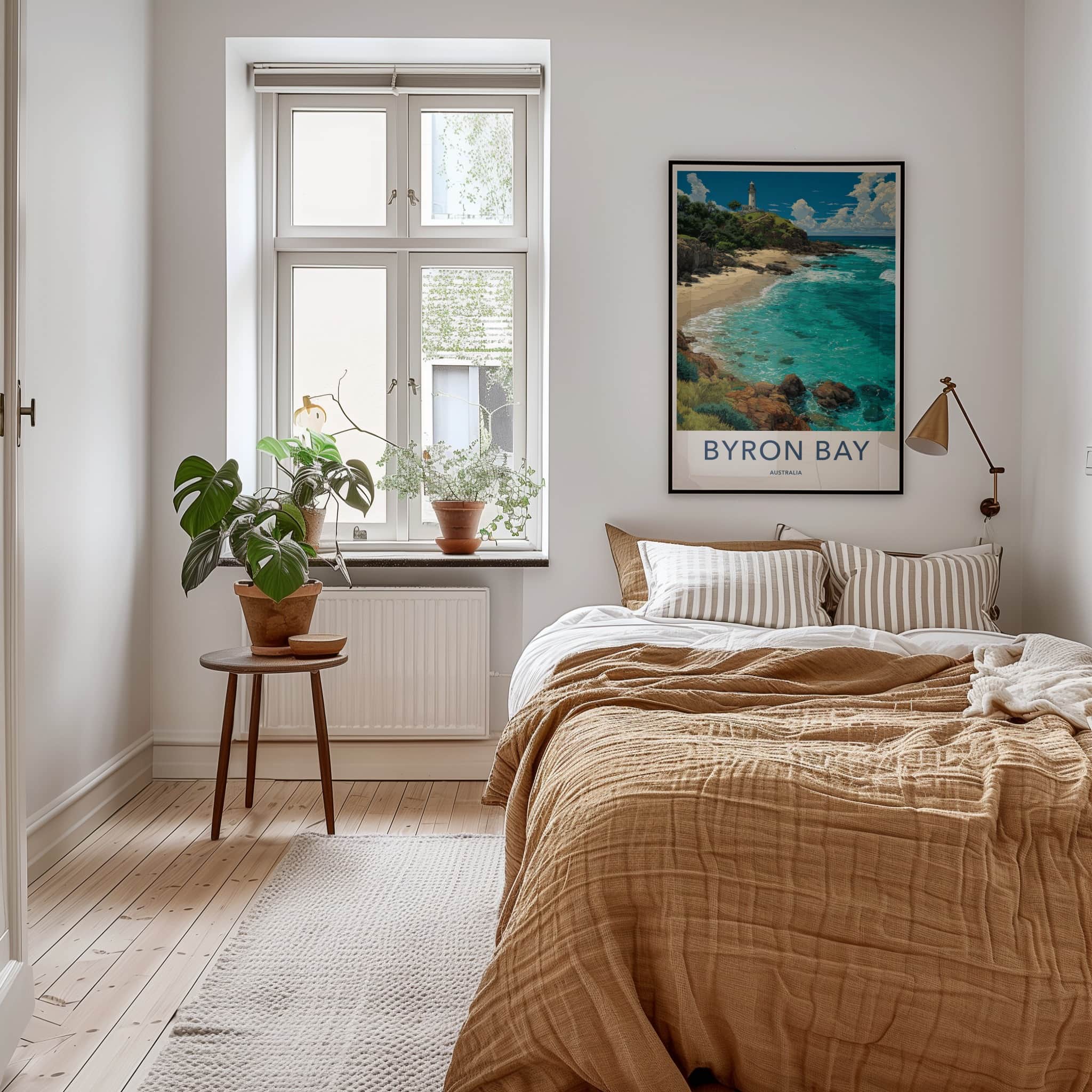 Byron Bay Poster - Australia Travel Art - White Lighthouse Seascape Home Decor