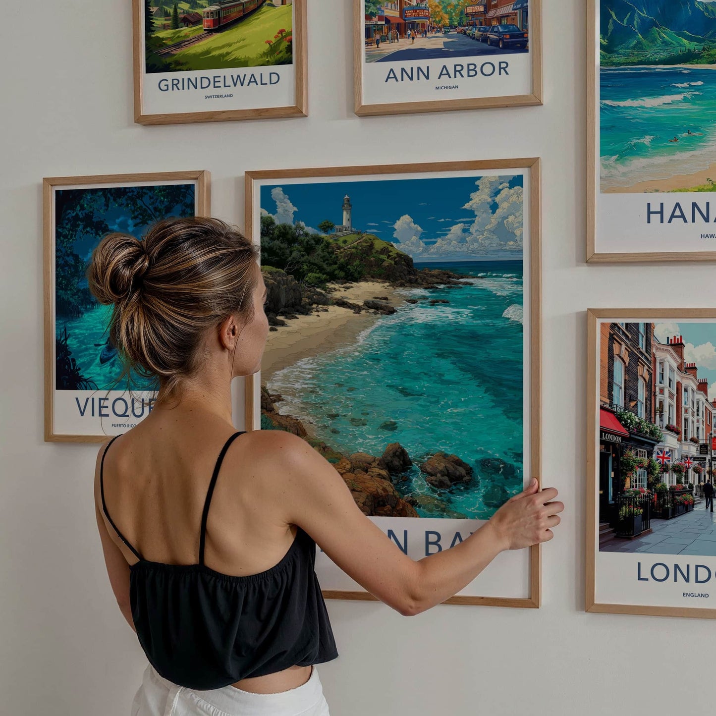 Byron Bay Poster - Australia Travel Art - White Lighthouse Seascape Home Decor