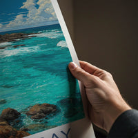 Byron Bay Poster - Australia Travel Art - White Lighthouse Seascape Home Decor
