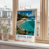 Byron Bay Poster - Australia Travel Art - White Lighthouse Seascape Home Decor