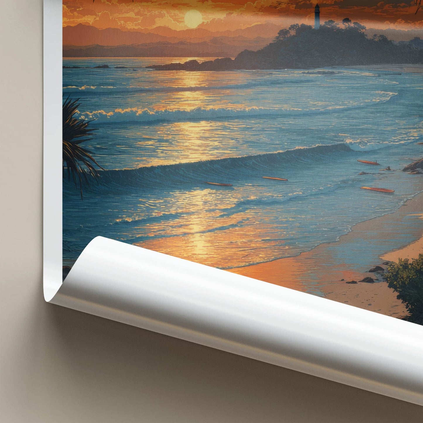 Byron Bay Poster - New South Wales Sunset Beach Lighthouse Home Decor