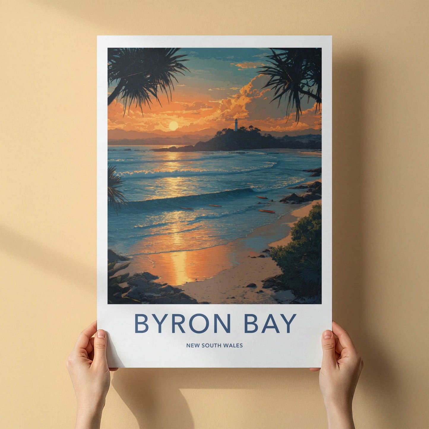 Byron Bay Poster - New South Wales Sunset Beach Lighthouse Home Decor