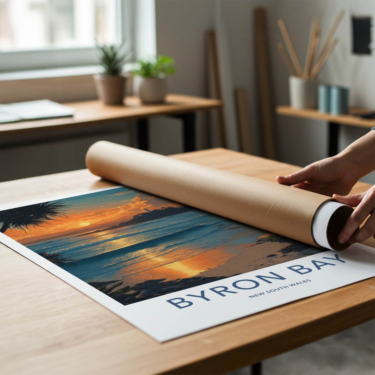 Byron Bay Poster - New South Wales Sunset Beach Lighthouse Home Decor