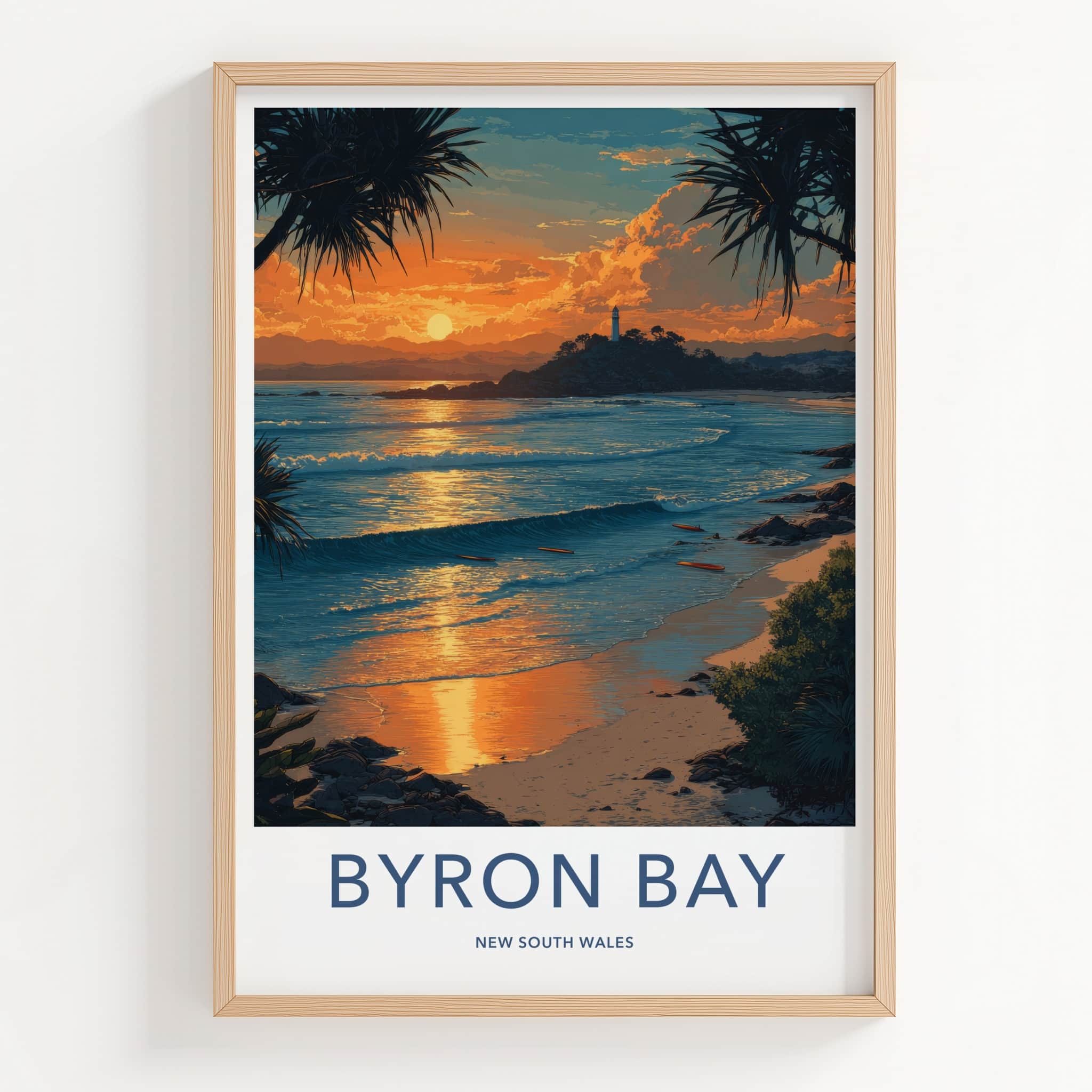 Byron Bay Poster - New South Wales Sunset Beach Lighthouse Home Decor