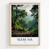 Nam Ha Poster - Laos Framed Print - Misty Jungle Monkeys Gallery Art