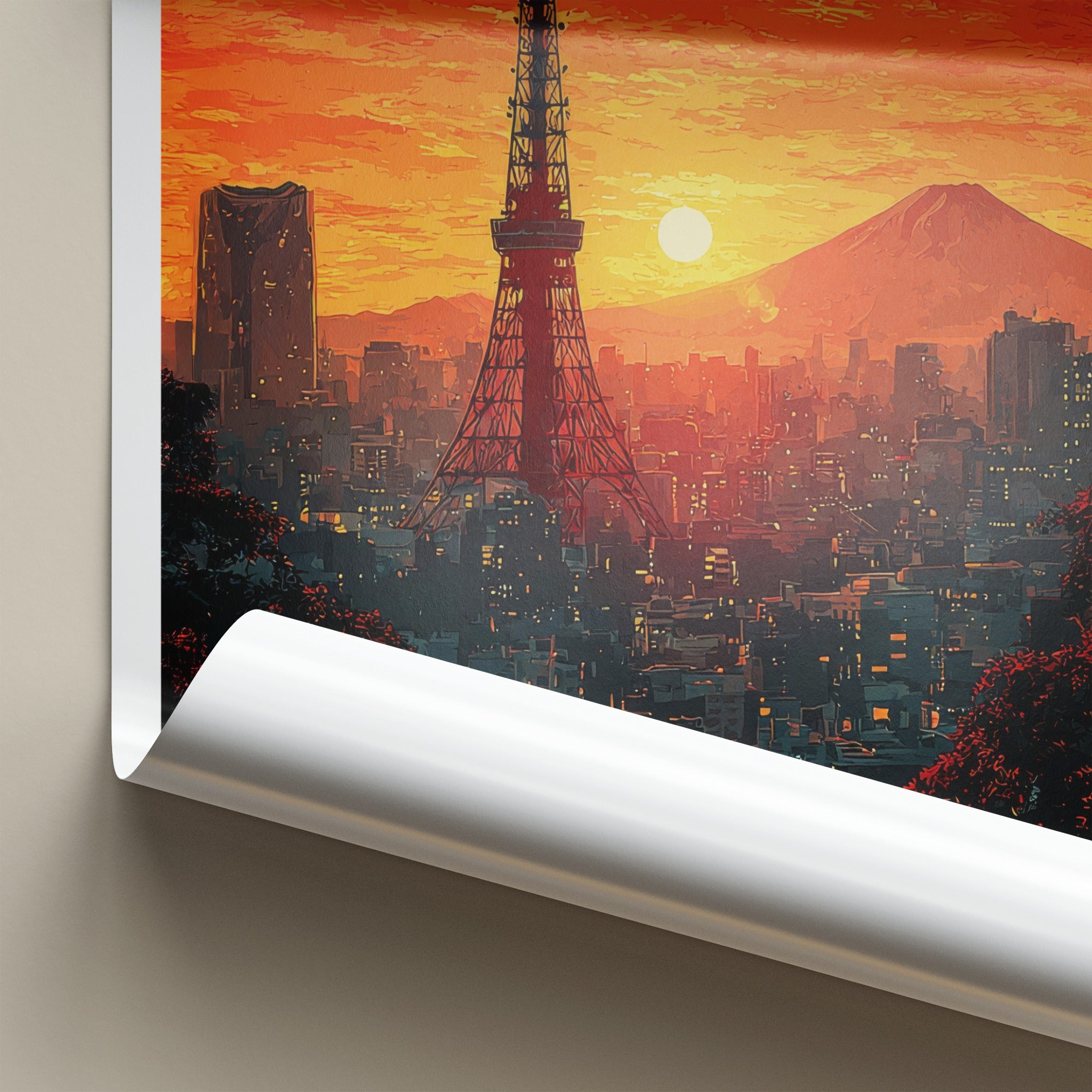 Tokyo Poster Japan Tower Cityscape Mount Fuji Travel Art
