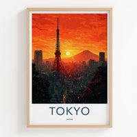 Tokyo Poster Japan Tower Cityscape Mount Fuji Travel Art