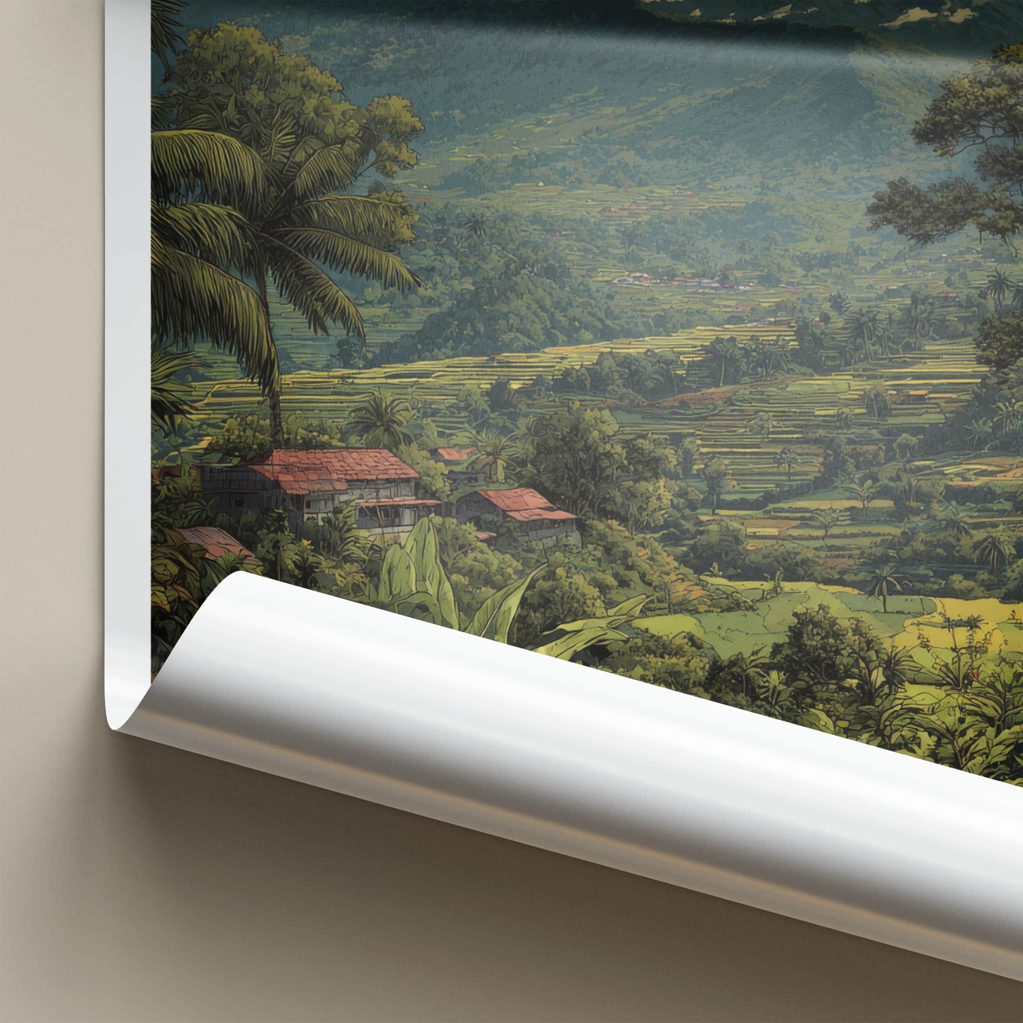 Mount Merapi Poster Indonesia Volcanic Peak Rice Terraces Art Print