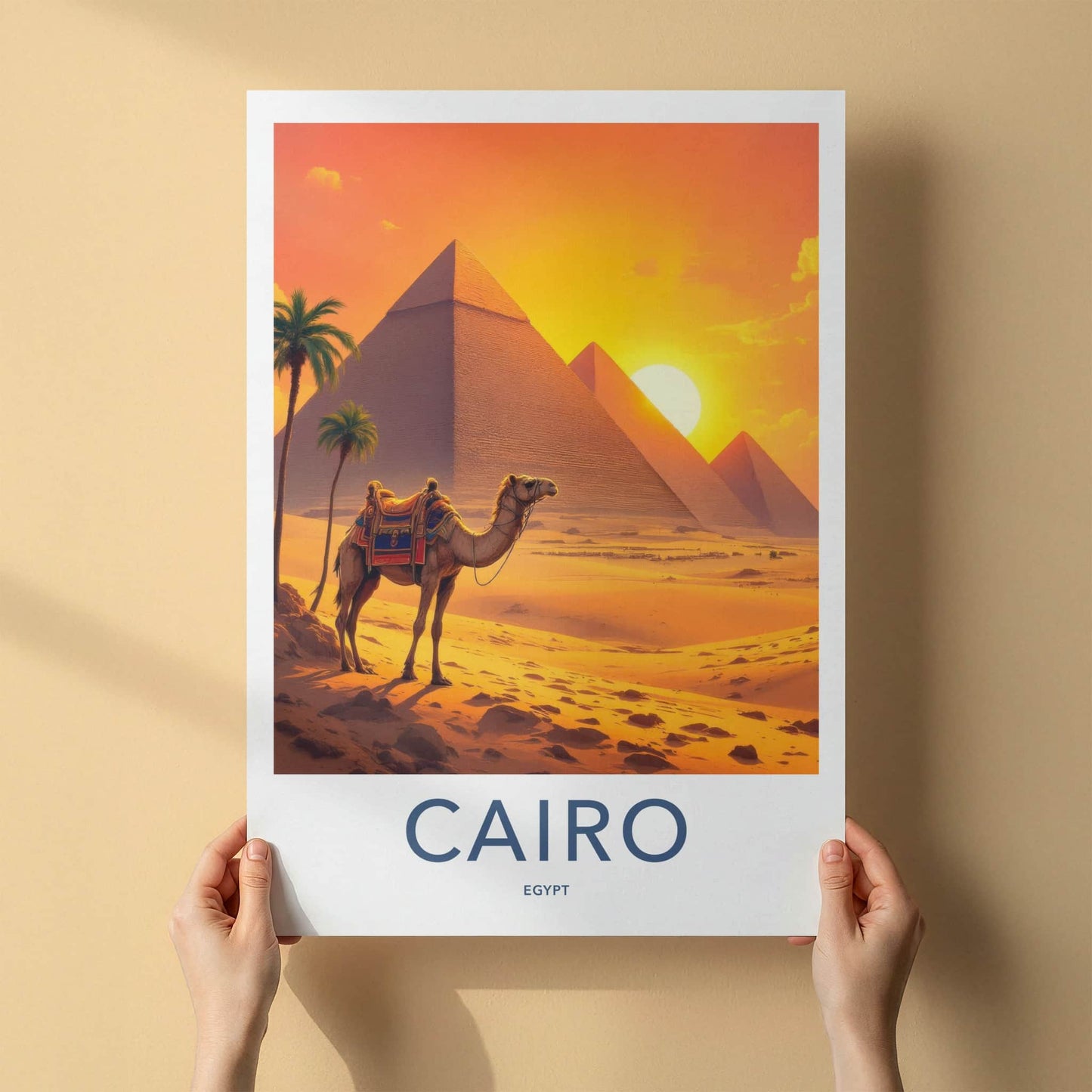 Cairo Poster - Egypt Travel Art - Desert Pyramids Sunset Home Decor